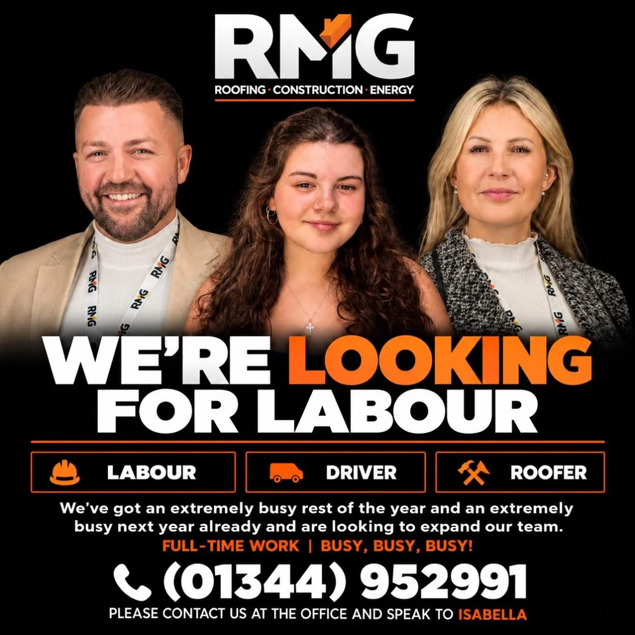 WE&rsquo;RE HIRING | JOIN THE RMG TEAM

We&rsquo;re expanding, and we&rsquo;re looking for hardworking, reliable people to join our growing team!

With an extremely busy end to 2026 and an even busier 2027 already lined up, RMG Construction &amp; Ene