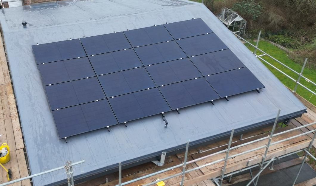 Commercial solar PV array on a flat roof