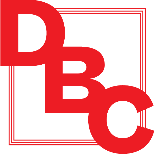 Red overlapping letters D, B, and C inside a red square frame.