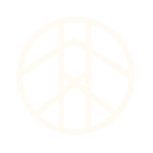 Peace symbol with a peace sign inside a circle, in white on a black background.