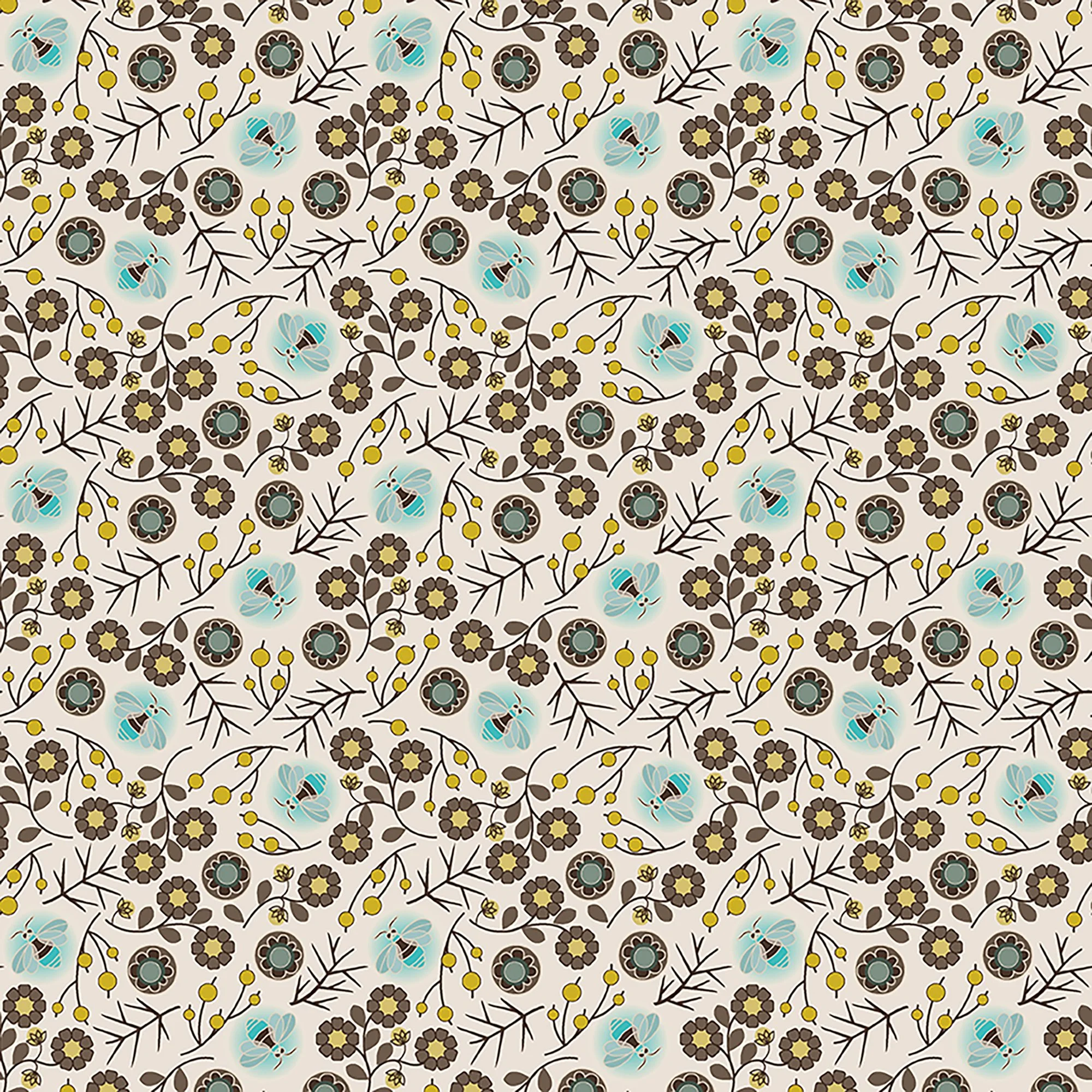 PREORDER - Fireflies & Fancies - Woodland Floral - Cream/Aqua