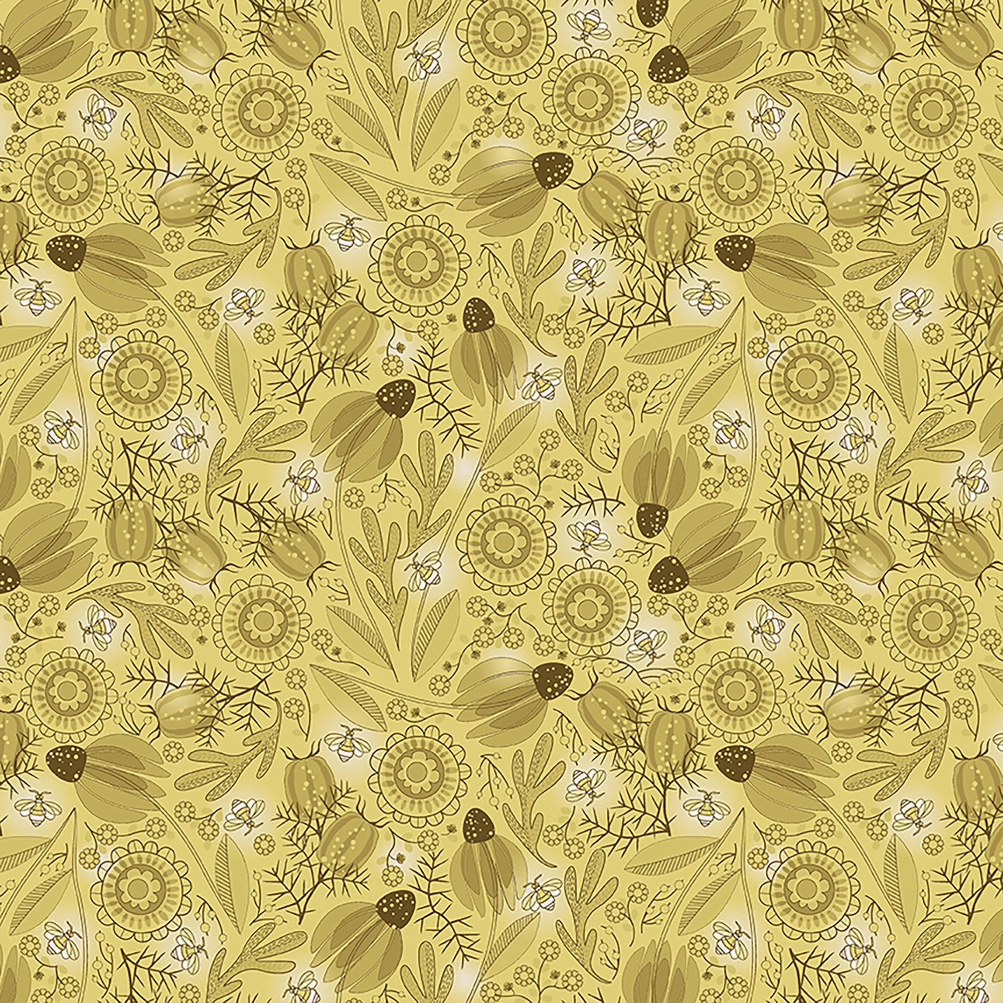 PREORDER - Fireflies & Fancies - Fireflies & Floral Tonal - Warm Yellow