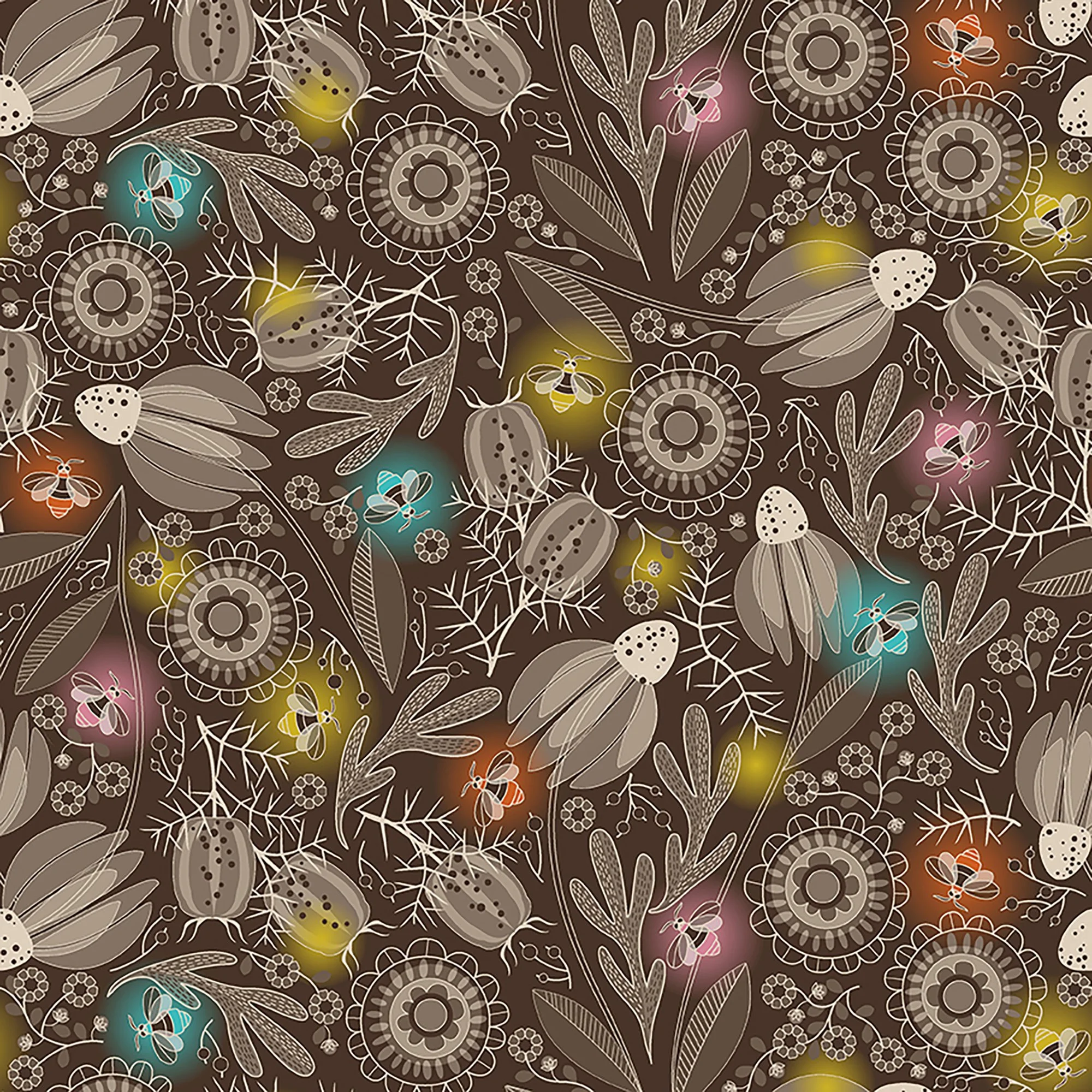PREORDER - Fireflies & Fancies - Fireflies & Floral - Brown