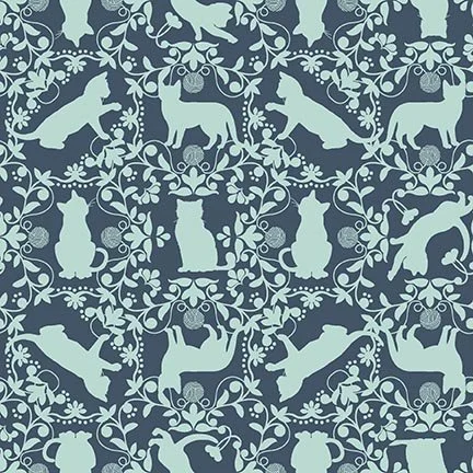 PREORDER - Curious Kittycats - Cat Silhouettes - Dk Blue