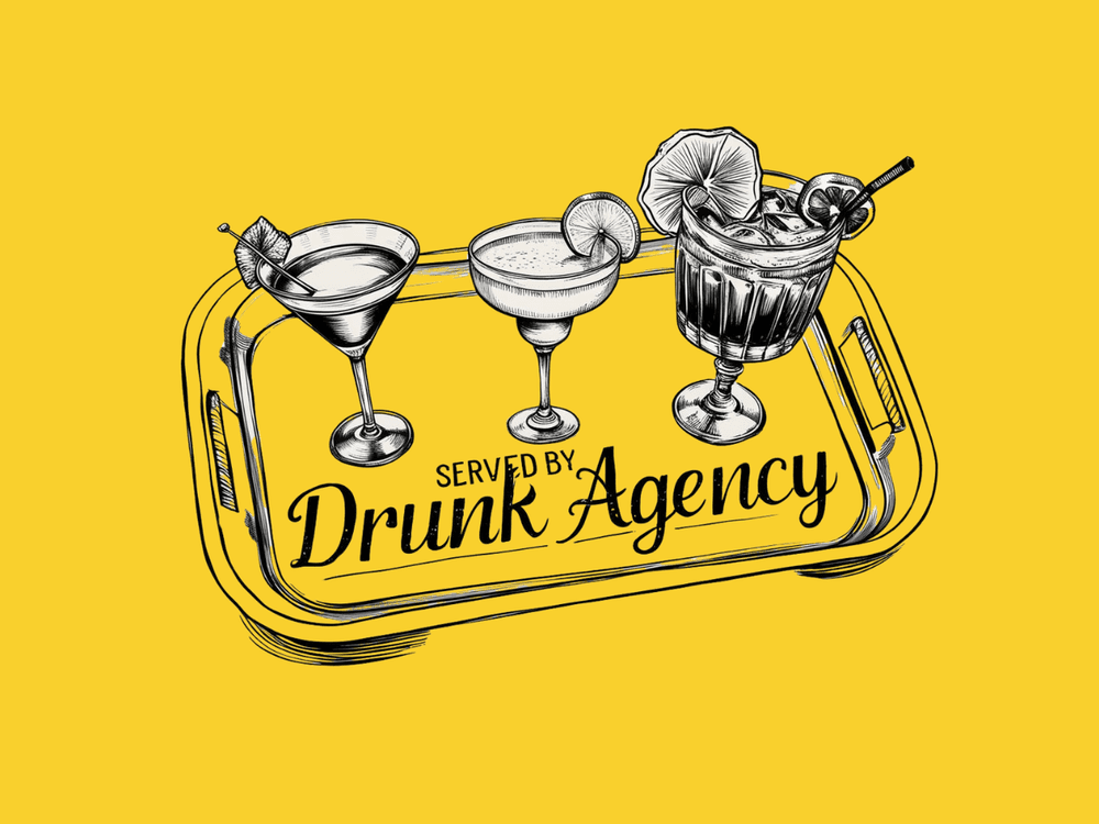 Tavă cu trei cocktailuri, Served by Drunk Agency — ilustrație originală