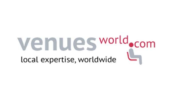 Venuesworld.com logo with the tagline 'local expertise, worldwide' and a stylized chair icon.