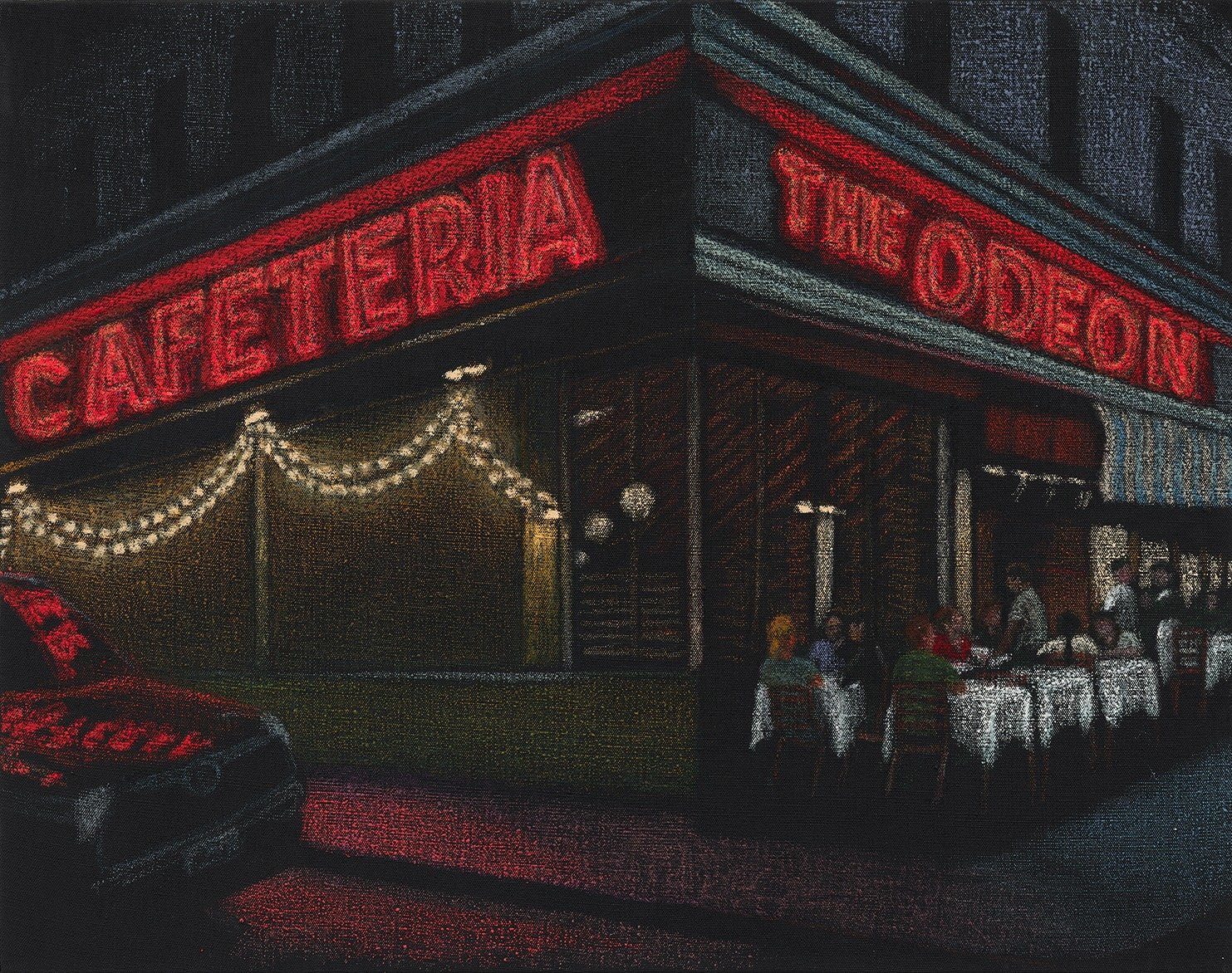 Odeon Night, 2026, oilstick on linen, 30 x 38 inches