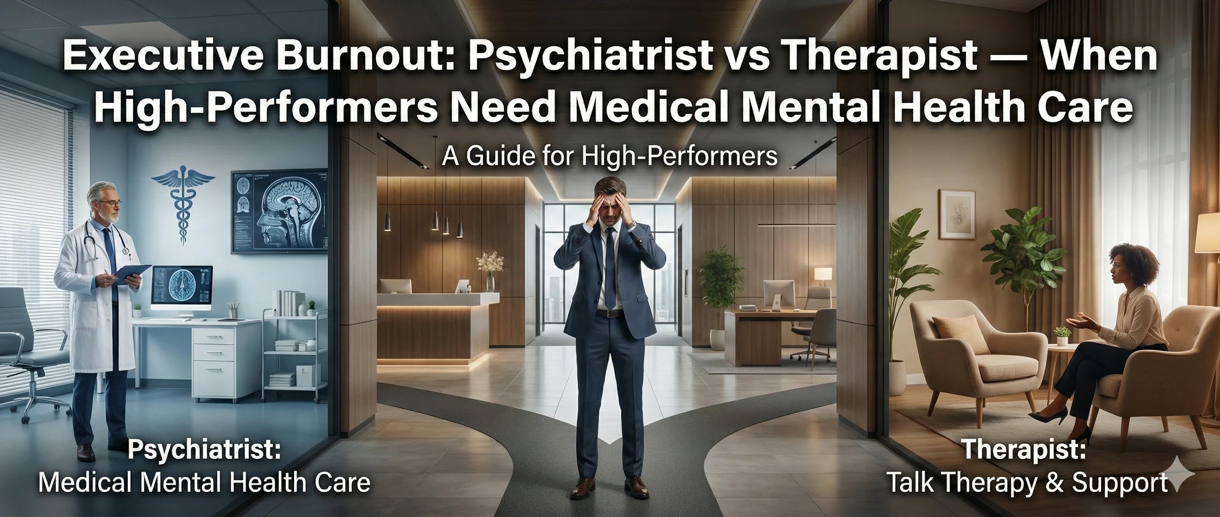 Executive Burnout: Psychiatrist vs Therapist — When High-Performers Need Medical Mental Health Care