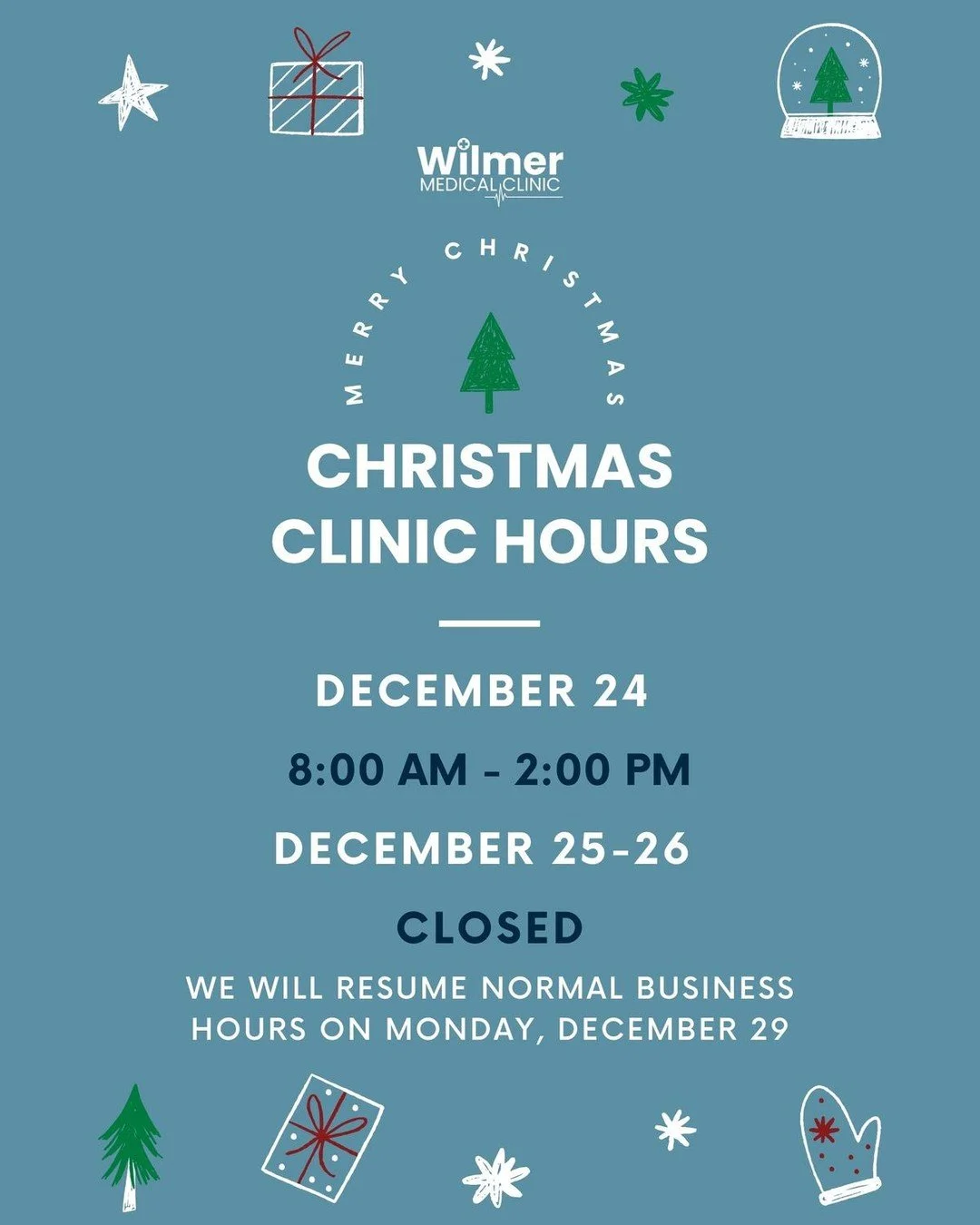 Please note our holiday hours. We will be closing early on Christmas Eve at 2:00 pm, and closed entirely on Christmas day and the day after. We will resume normal business hours on Monday, December 29.