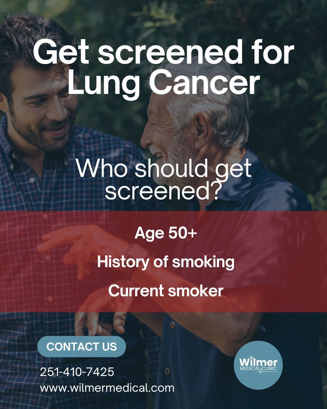 Ask your provider if lung cancer screening is right for you!

Call to schedule an appointment ⬇️
📱 251-410-7425

www.wilmermedical.com