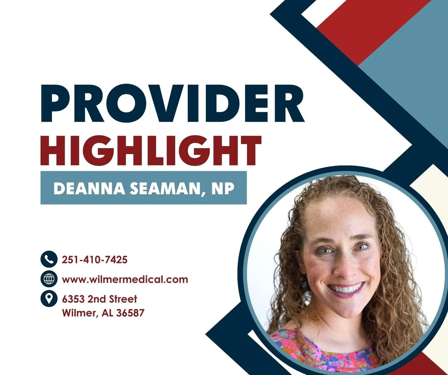 Deanna, NP, is a board-certified primary care pediatric nurse practitioner. She has worked at Wilmer Medical for more than 6 years. Deanna loves working in the newborn nursery at the local hospitals. In her free time, Deanna loves boating, fishing, a