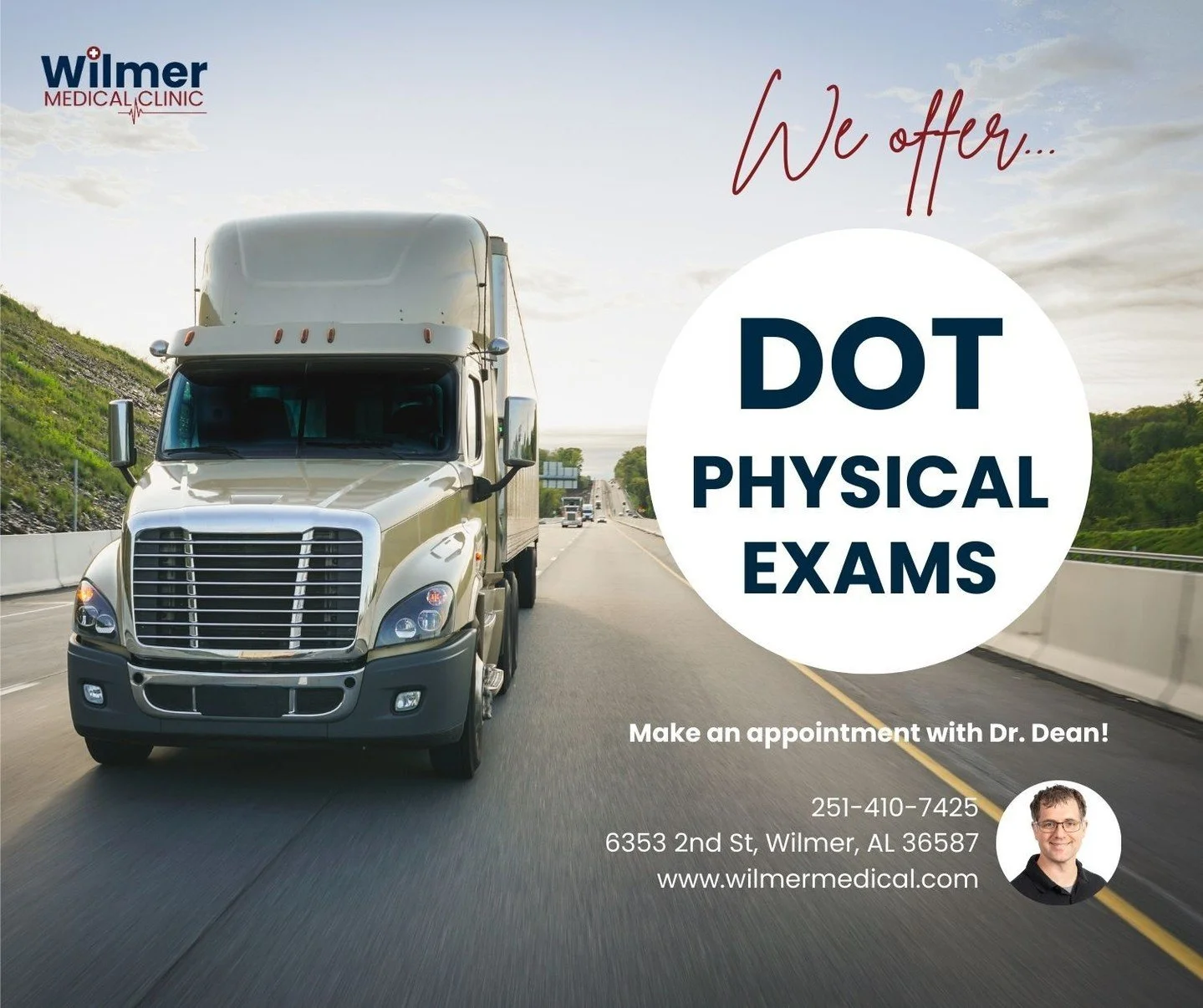 If you're in need of a DOT physical, come see Dr. Dean!

📱Call to schedule an appointment.
(251)410-7425

www.wilmermedical.com