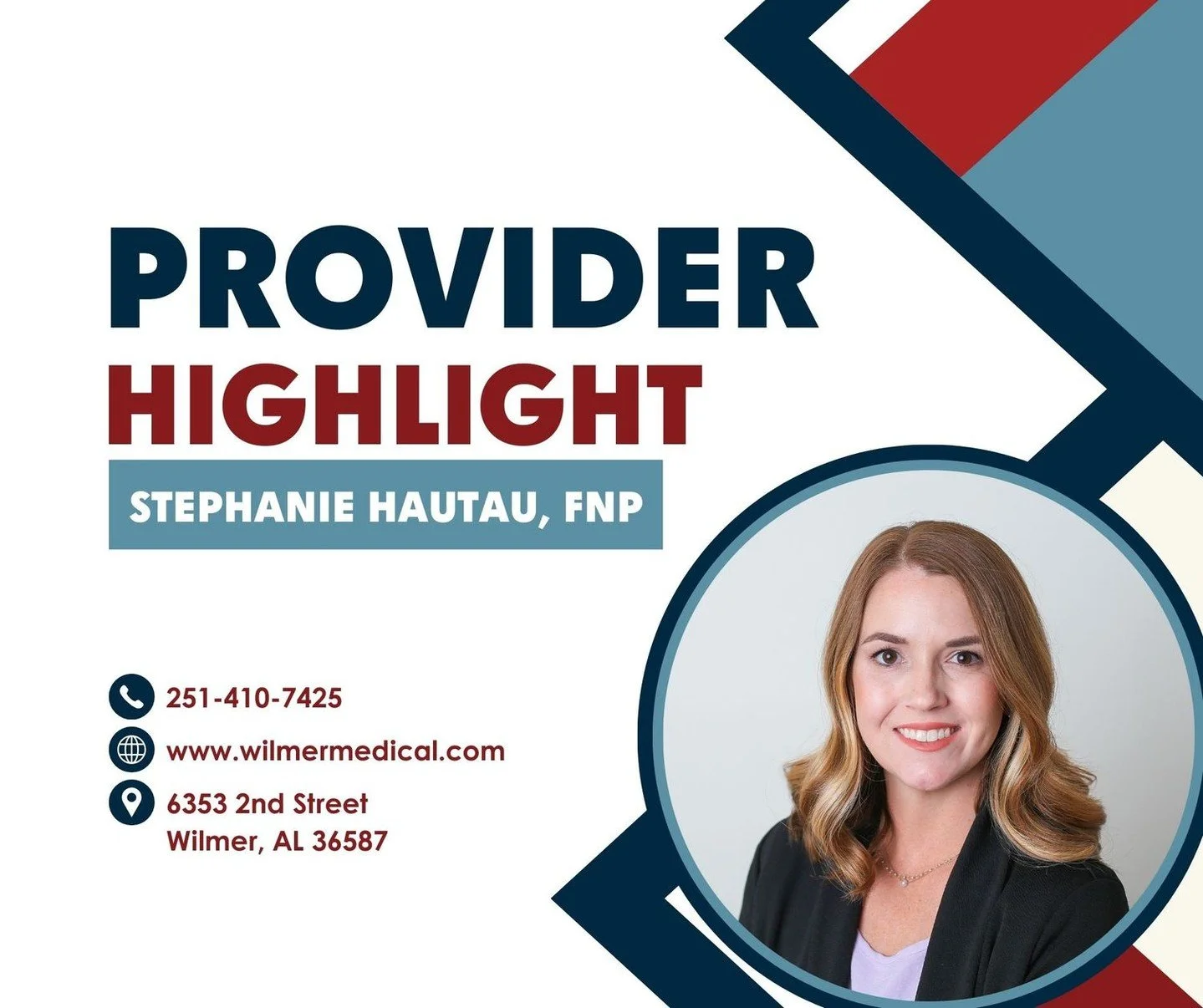 Provider Highlight! 

Stephanie Hautau is a board-certified family nurse practitioner from Mobile, AL. She is a graduate of the University of South Alabama where she received her master&rsquo;s degree. She brings 10+ years of nursing experience with 