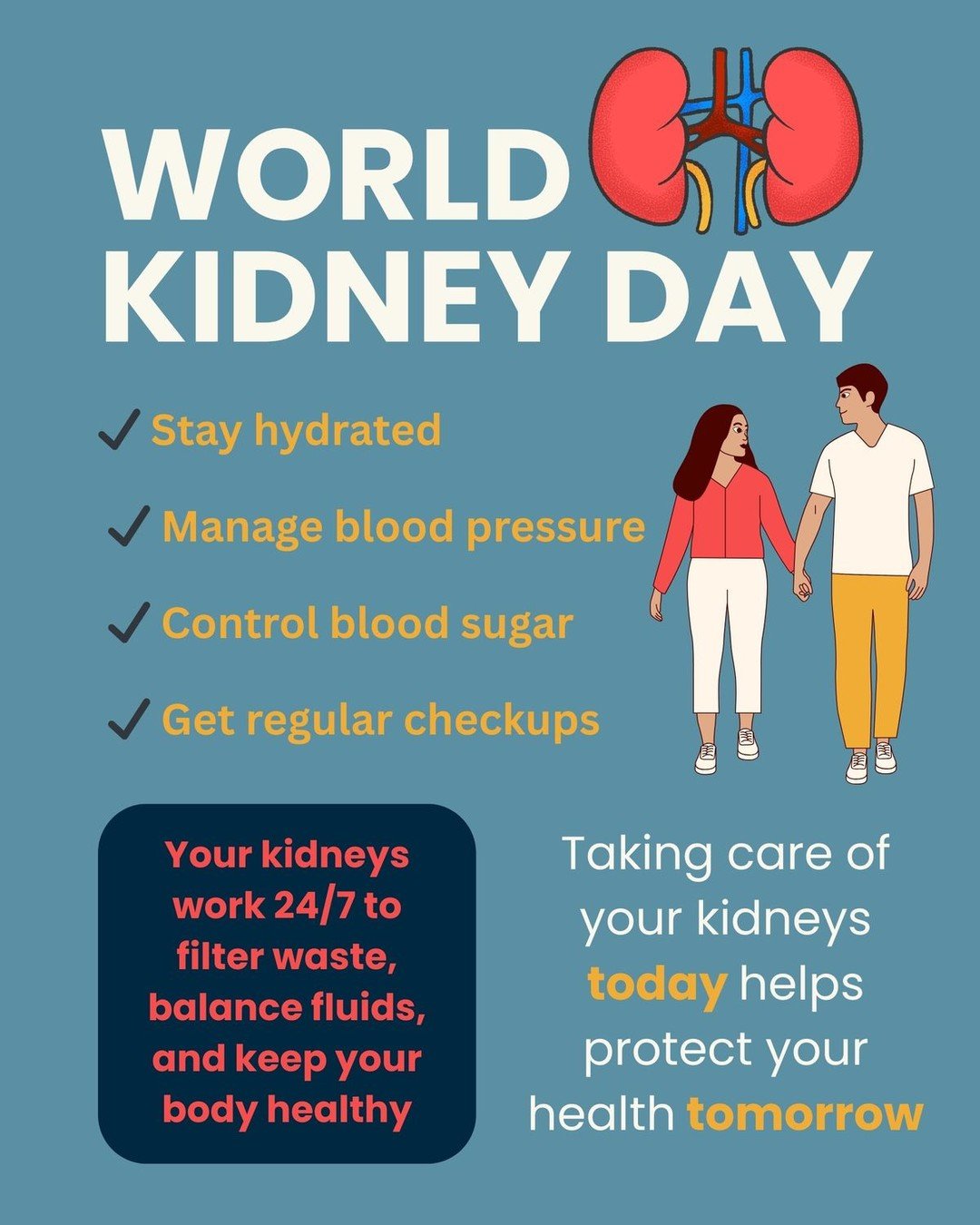 Small steps today can protect your kidney health for years to come.

251-410-7425

www.wilmermedical.com

#worldkidneyday
