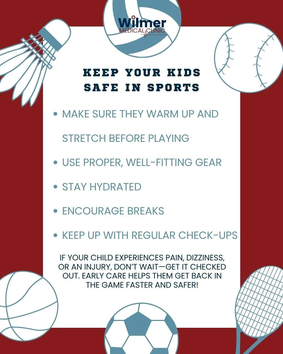 Your health team is here to support your athlete every step of the way.

(251) 410-7425

www.wilmermedical.com