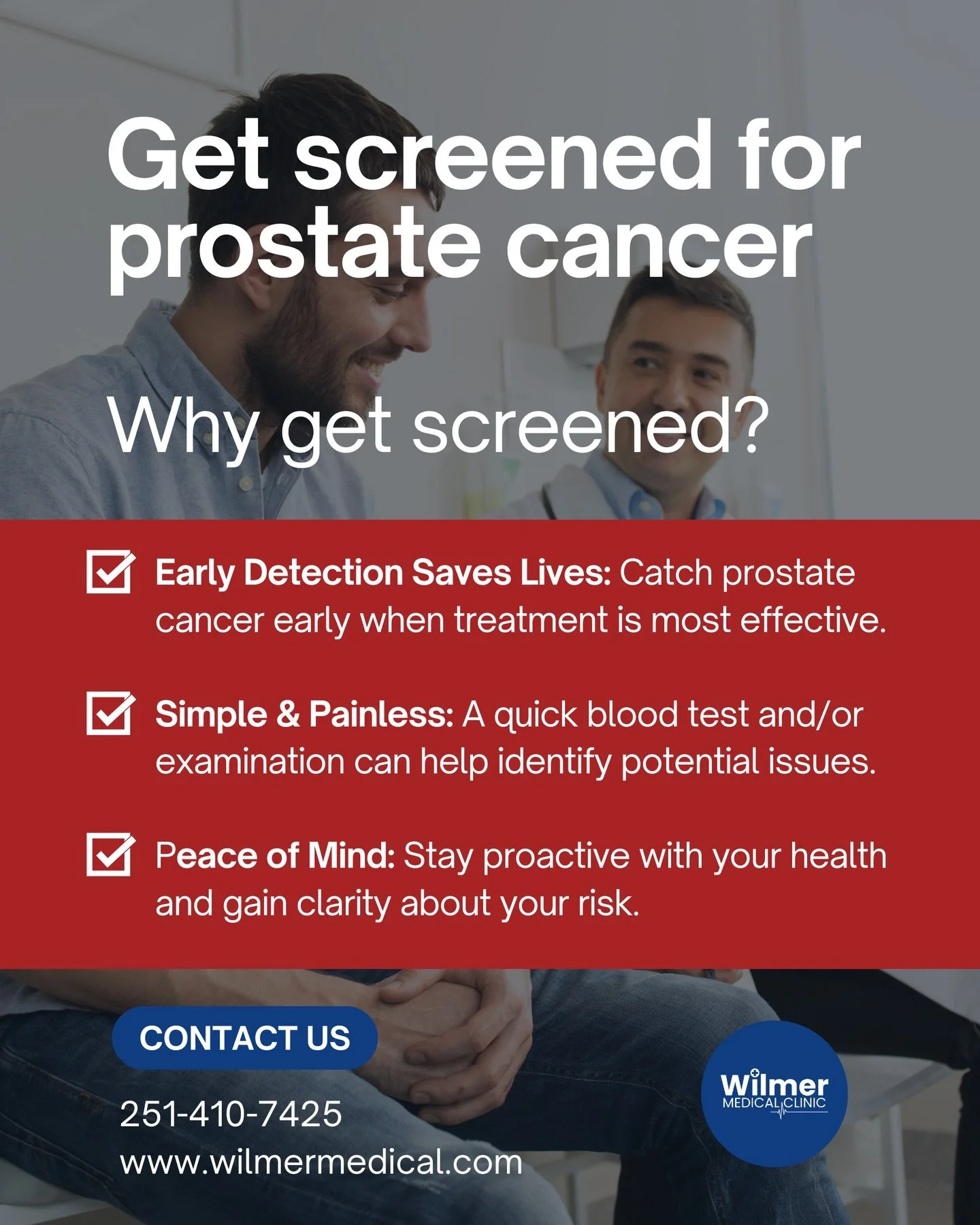 Get Screened for Prostate Cancer Today!

Who Should Get Screened?

-Men over the age of 50
-Men with a family history of prostate cancer
-Those experiencing symptoms like frequent urination or blood in urine

Book Your Screening Today! 

📱 Call to s