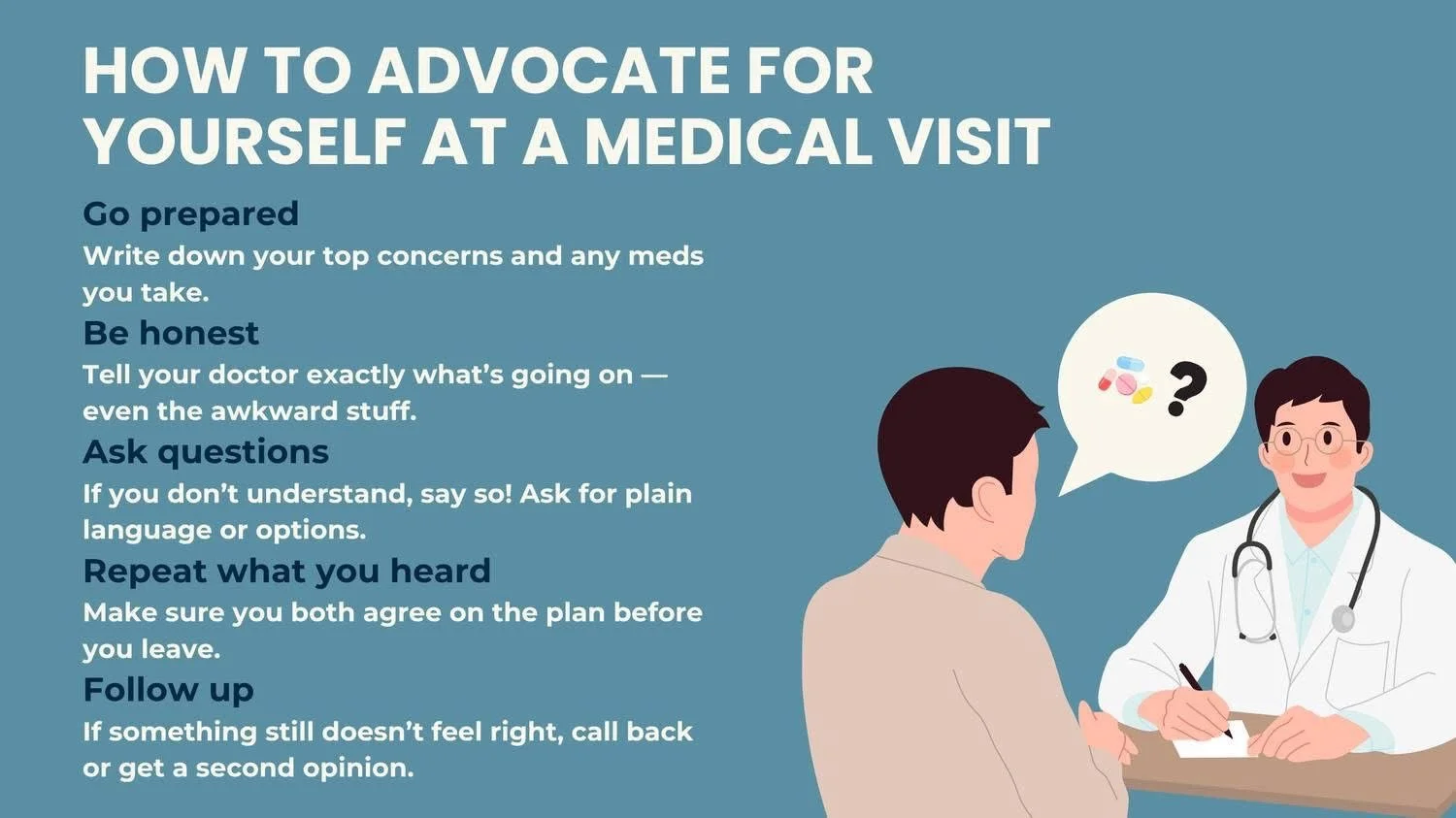 You know your body best &mdash; don&rsquo;t be afraid to speak up.
Here&rsquo;s how to advocate for yourself at your next appointment 👇 

www.wilmermedical.com