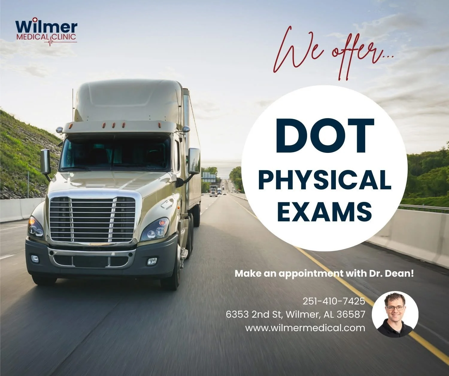 If you&rsquo;re in need of a DOT physical, come see Dr. Dean!

📱Call to schedule an appointment.
(251)410-7425

www.wilmermedical.com