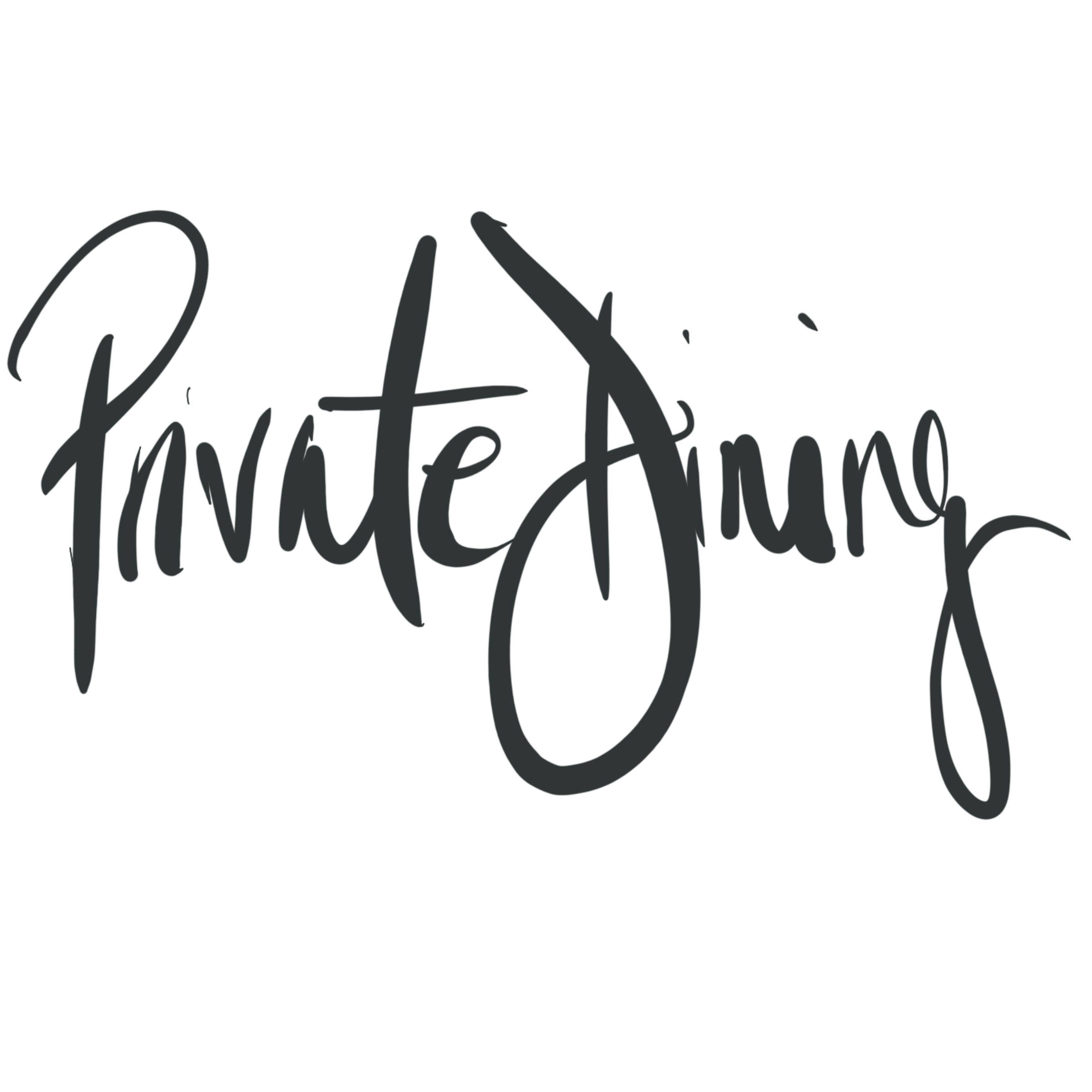 Blank background with handwritten cursive text in black that reads 'Private Dining.
