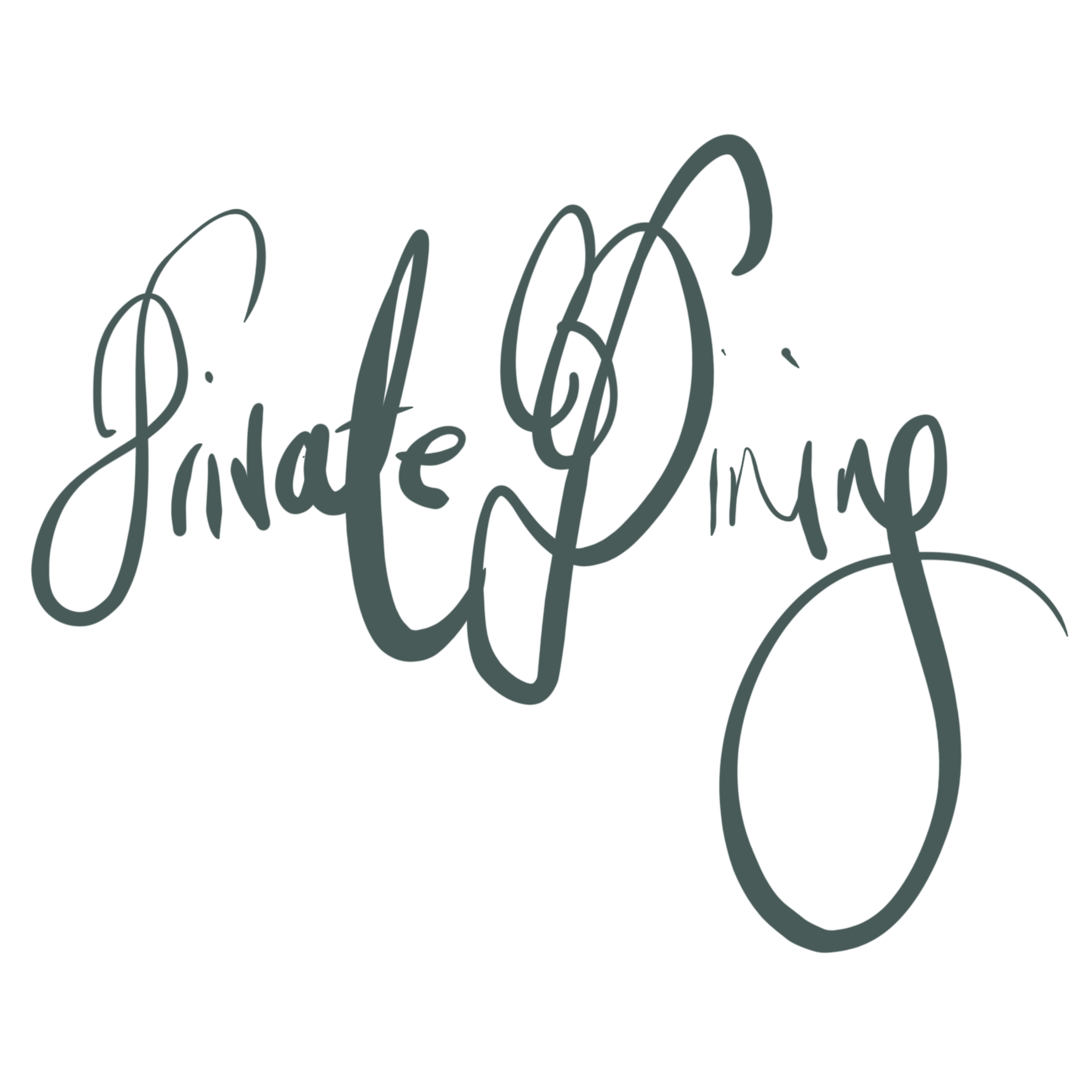 Stylized handwritten script that says "Private Dining" in a dark color on a blank background.
