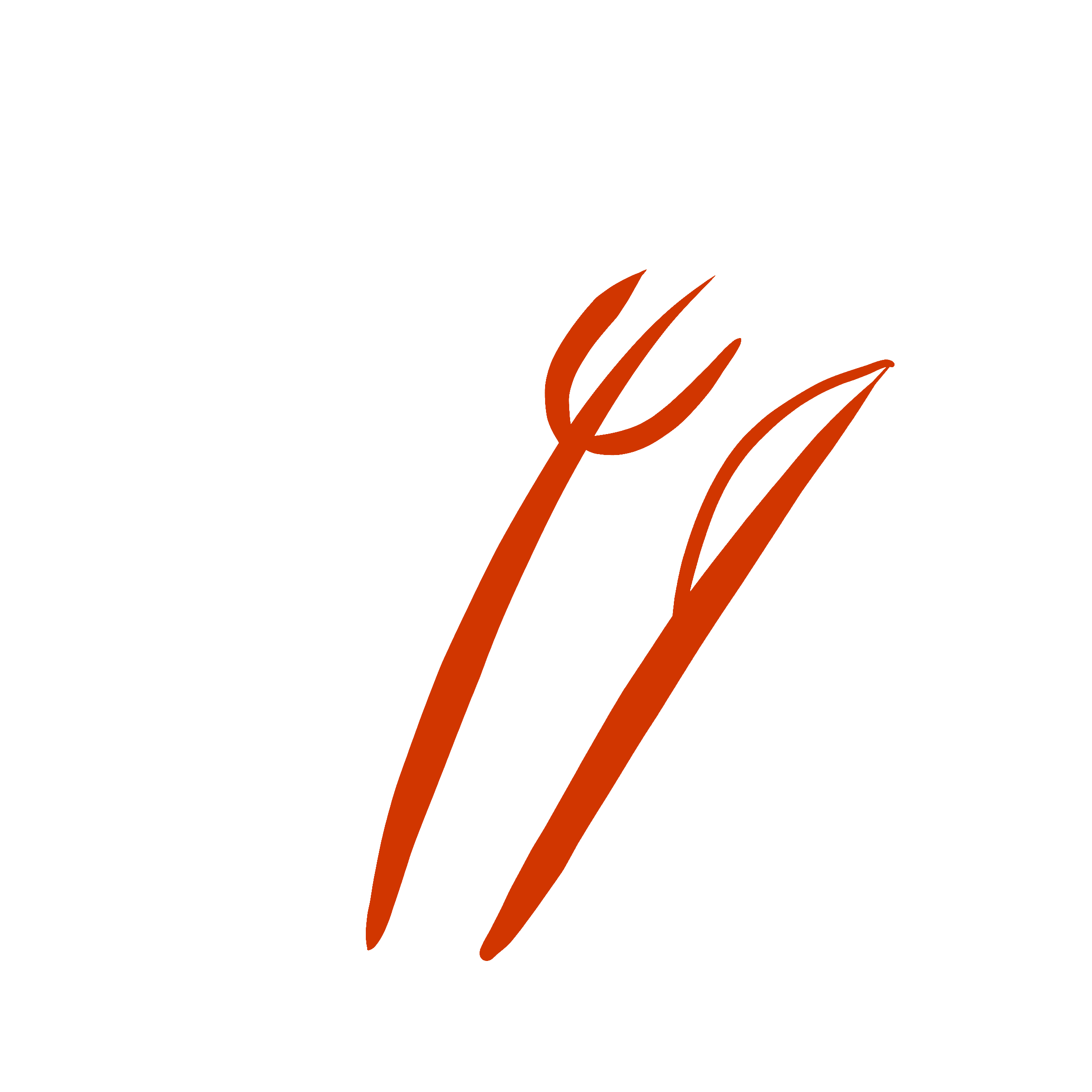 A blacnk background with orange knife and fork.