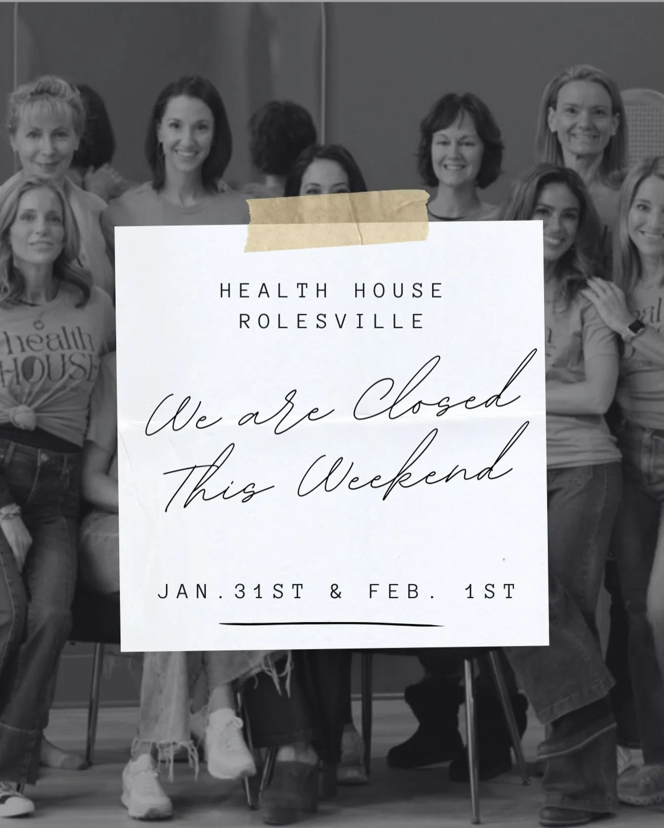 Due to the inclement weather, Health House will be closed this weekend , Sat Jan. 31st and Sun Feb 1, for the safety of our clients and staff.
 
We appreciate your understanding and encourage everyone to stay safe and cozy. We look forward to welcomi