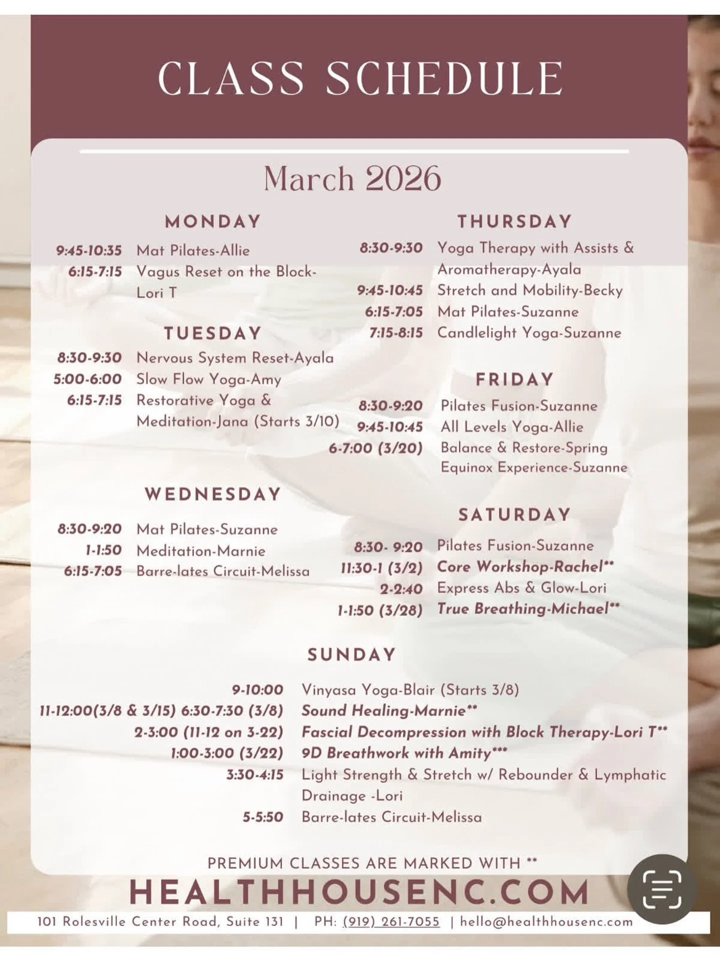 Our March schedule has dropped!! Come share in the love, light and movement!
