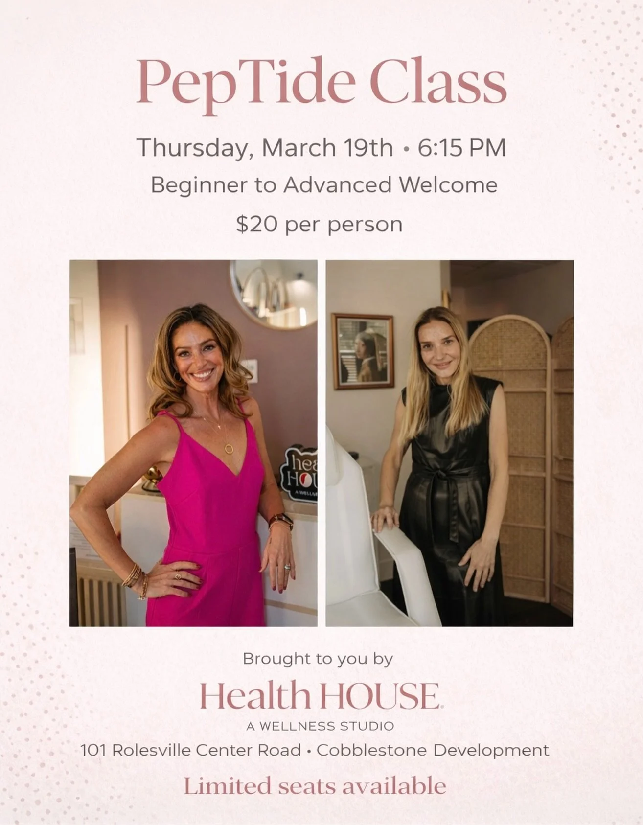 Join us for another Peptide Education Class. Learn about what pros are, what they do, info from the fda and best stacks!
@limited seats so book now: https://www.healthhousenc.com/classes *click under courses