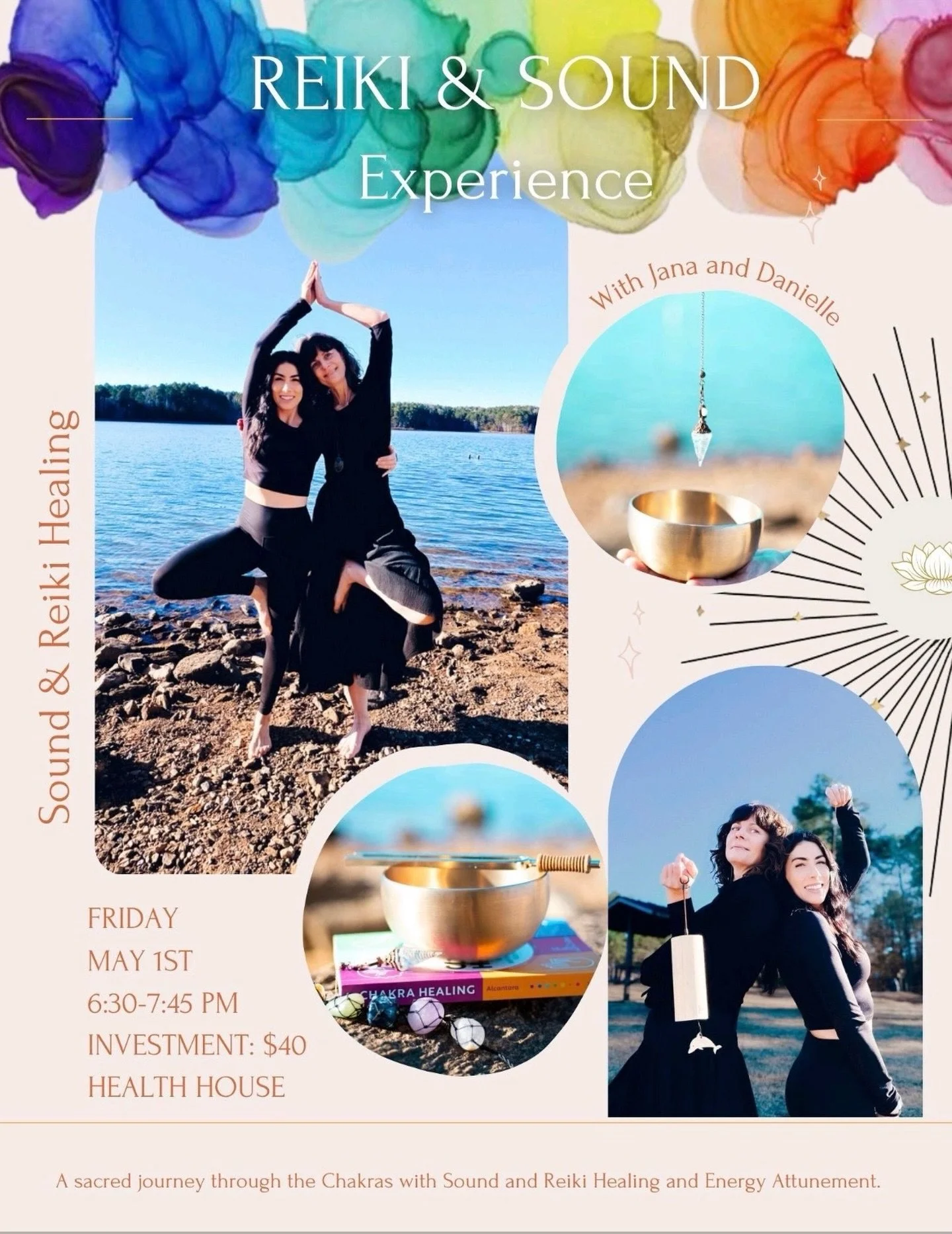 Reiki and sound bath with energy healing! May 1st- don&rsquo;t miss. You can book on our website healthhousenc.com