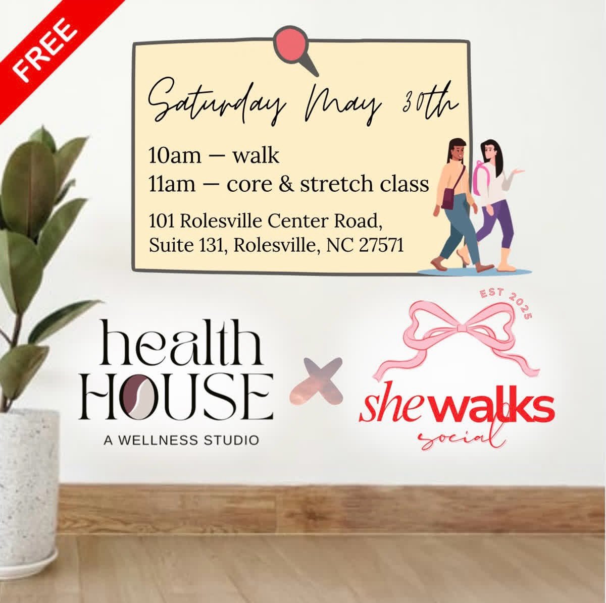 Our walking club starts May 30th with a free stretch class right after! May 30th. Bring your own mat and drop it at the studio! We will leave from the studio promptly!