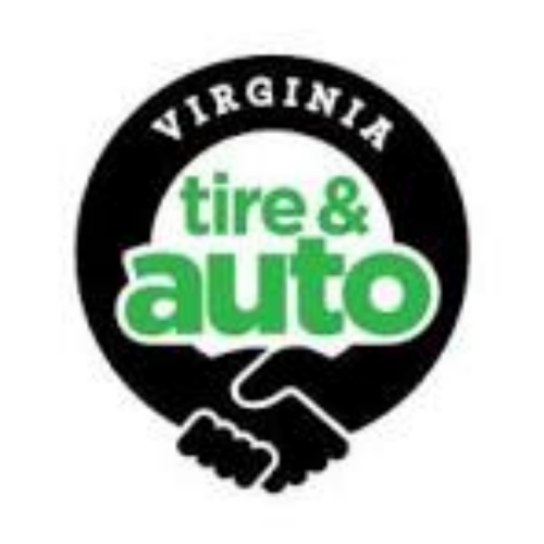Virginia Tire & Auto logo featuring green text and a handshake graphic.
