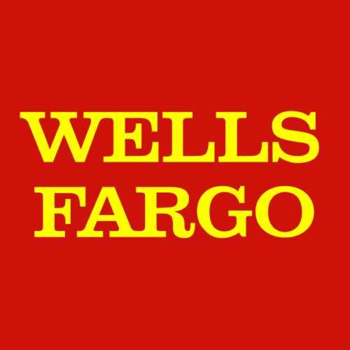 Wells Fargo logo in yellow text on a red background