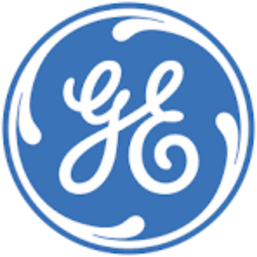 General Electric logo in blue and white.