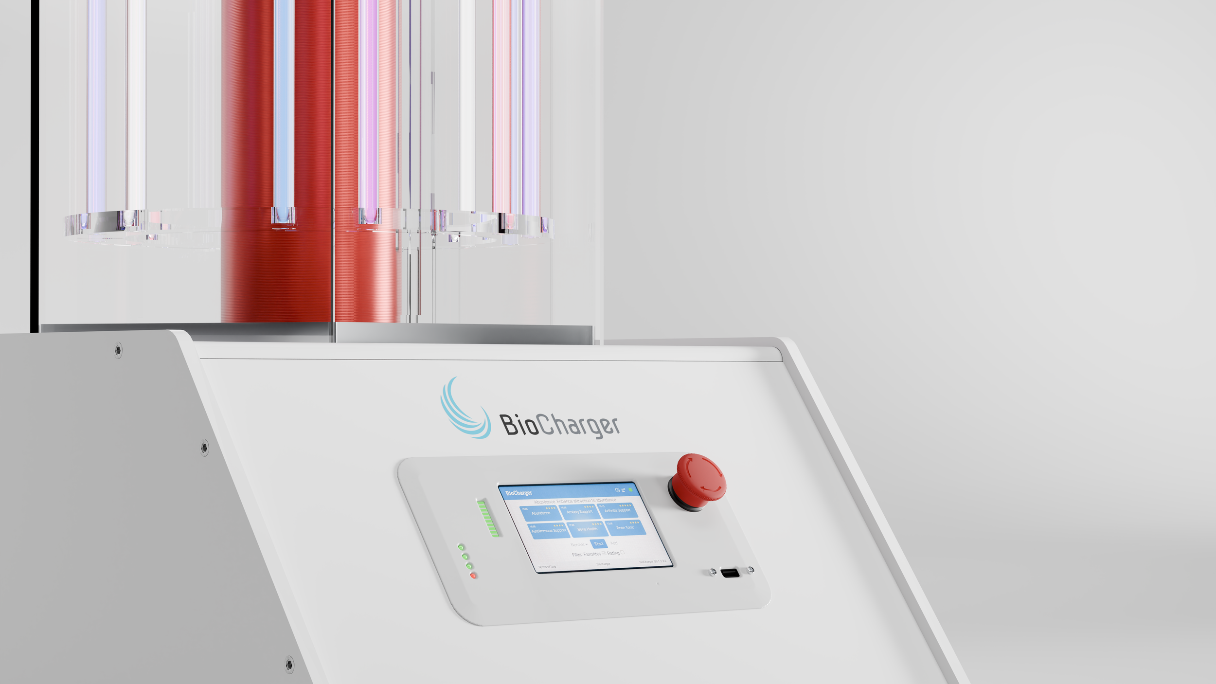 A close-up render of the BioCharger product, focusing on details.