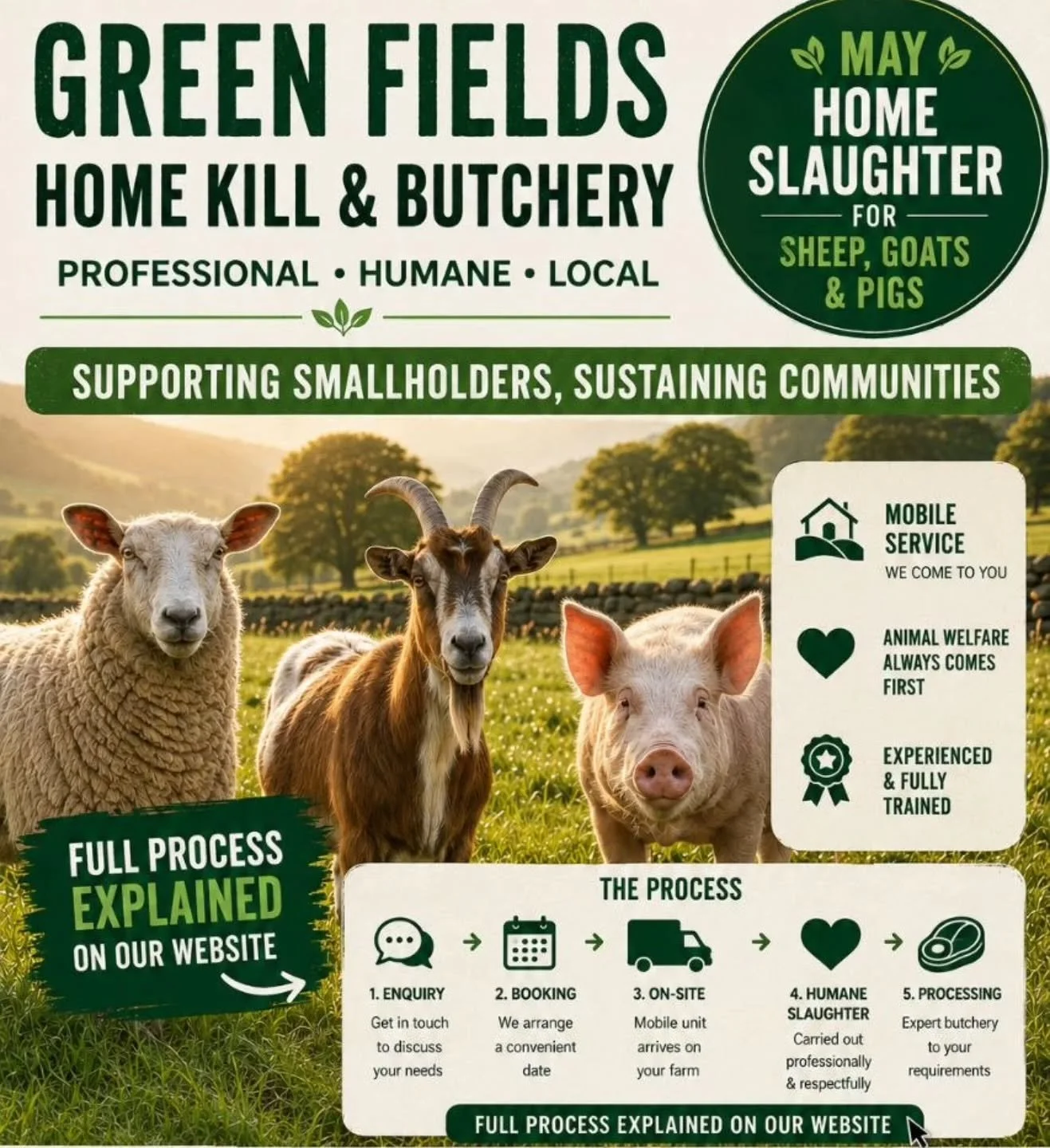 ✔ Mobile on-site service
✔ Professional &amp; fully trained
✔ Animal welfare always comes first
✔ Calm, respectful approach
✔ Supporting smallholders &amp; rural communities

If you&rsquo;d like more information or want to talk things through, feel f