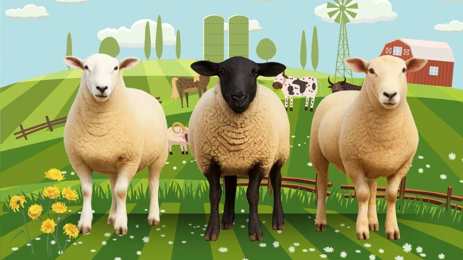 Sheep breeds in a farm scene to depict the Best Sheep Breed for Meat on Green Fields Home Kill and Butchery Blog
