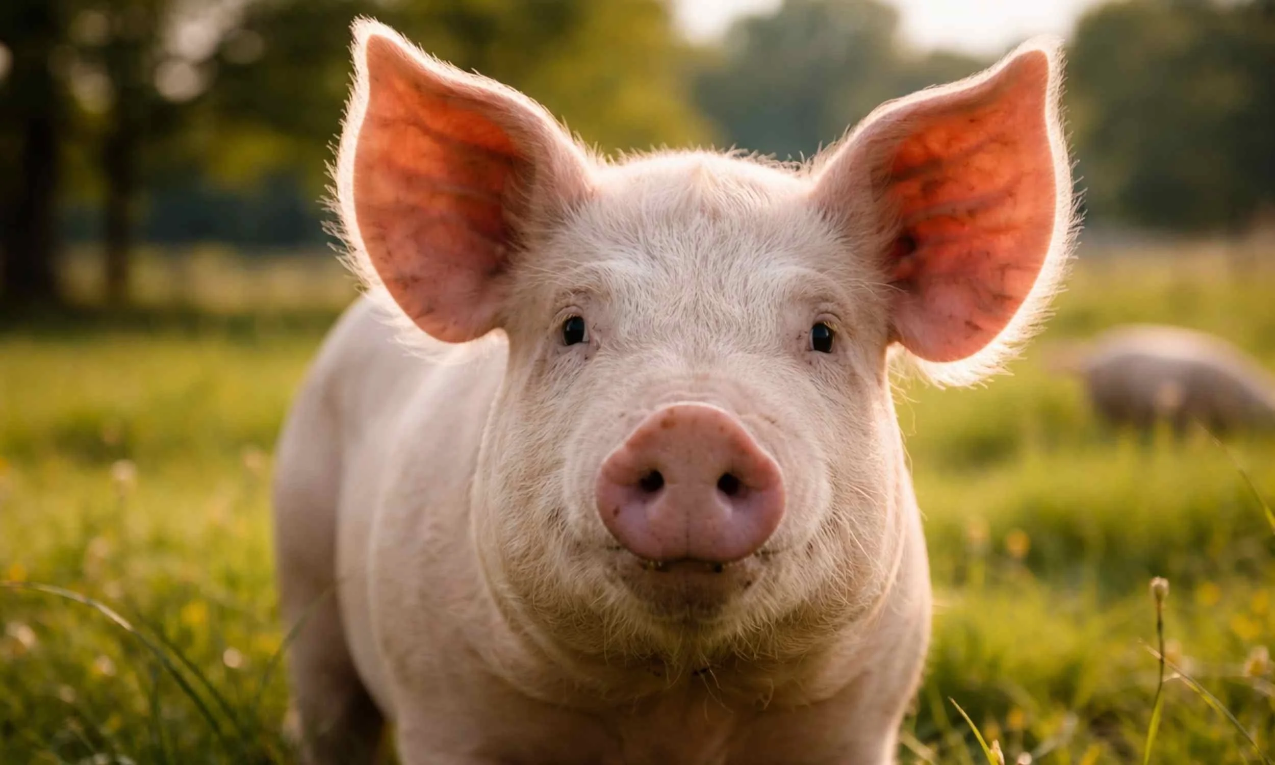 Young Pig Raised outdoors on a smallholding pasture