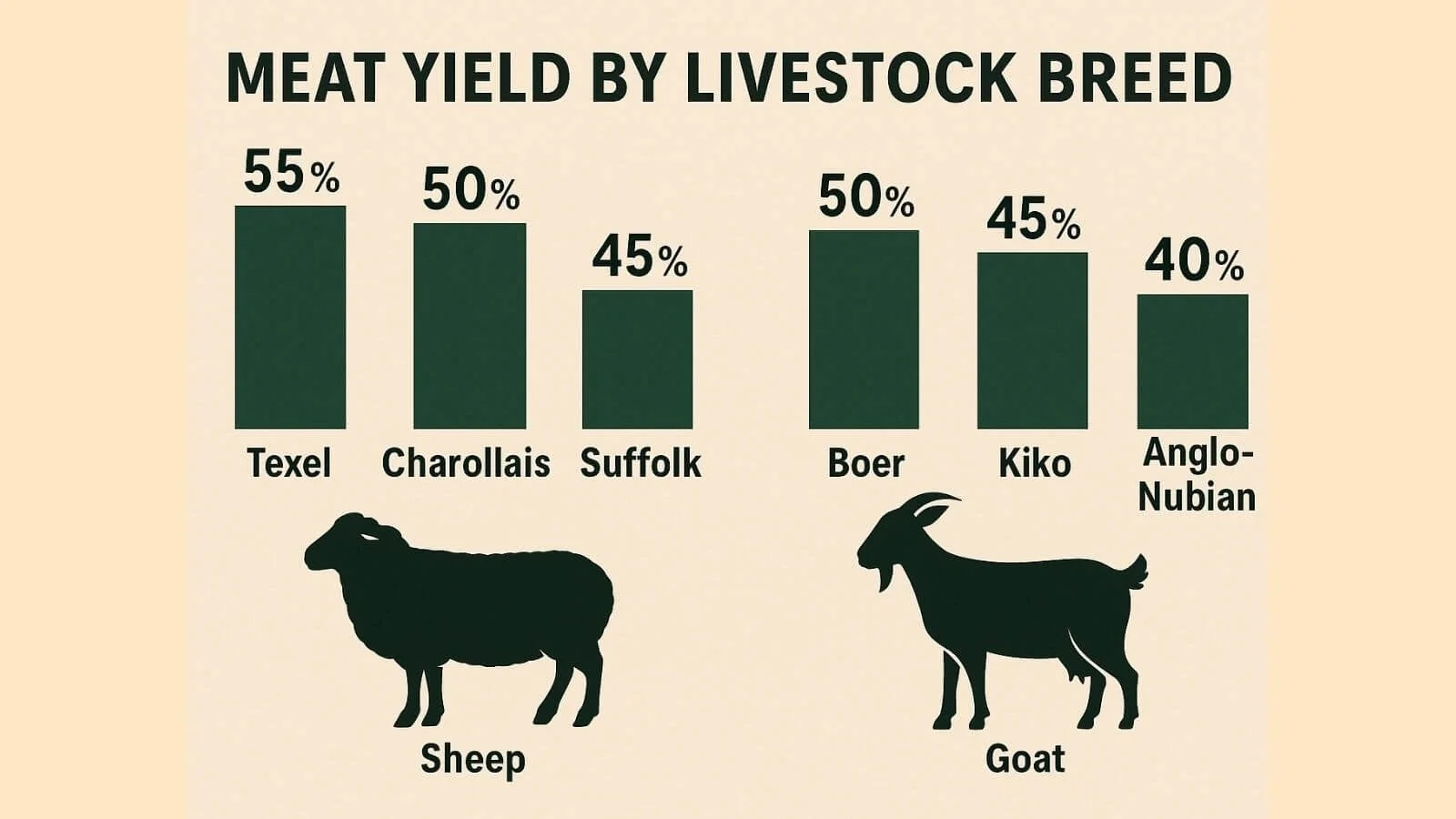 Image sowing typical meat yield by livestock breed for Sheep and Goats