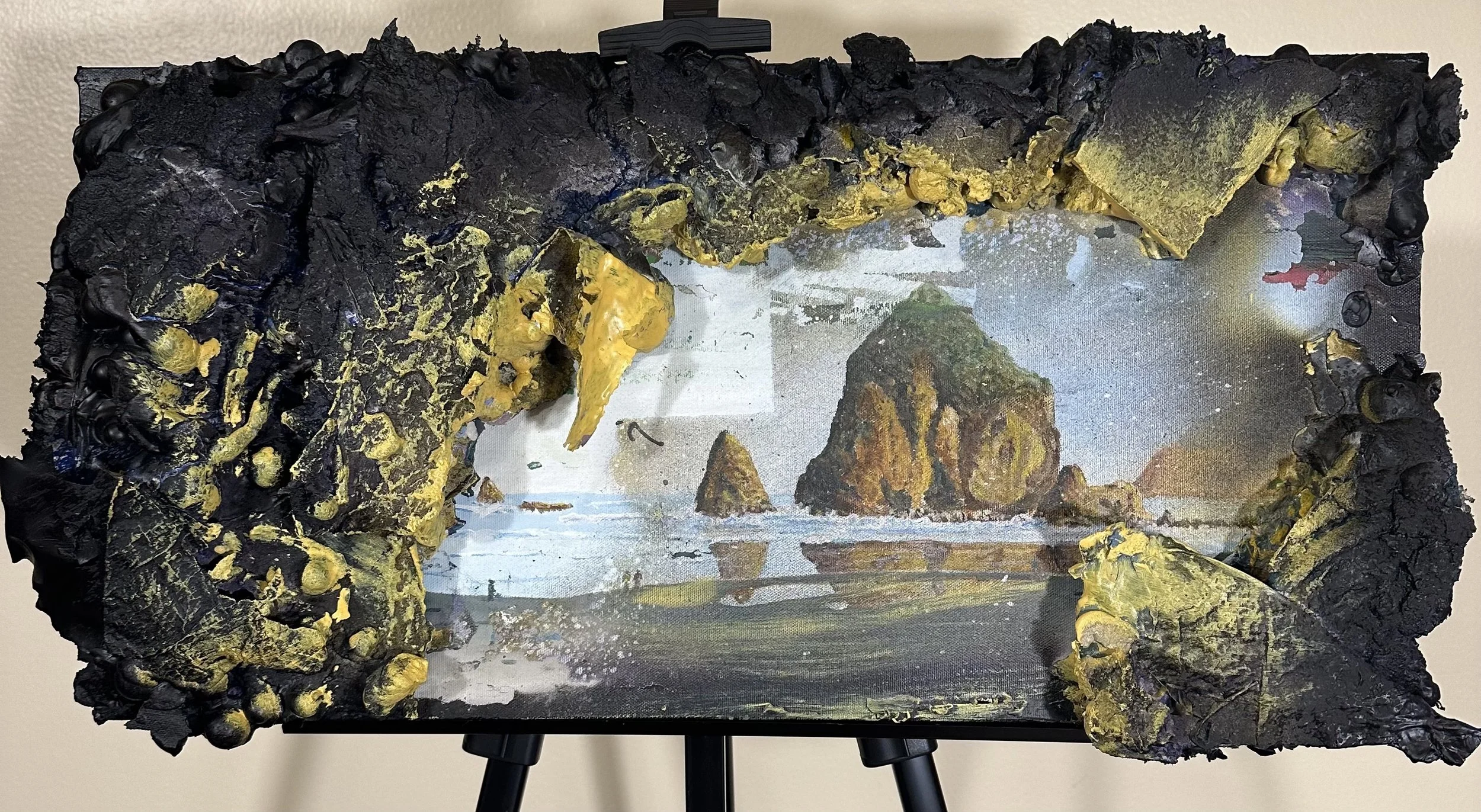 Internal outlook, original 3d cave wall sculpture on recycled coastal landscape painting with foam rock and tile 1/1
