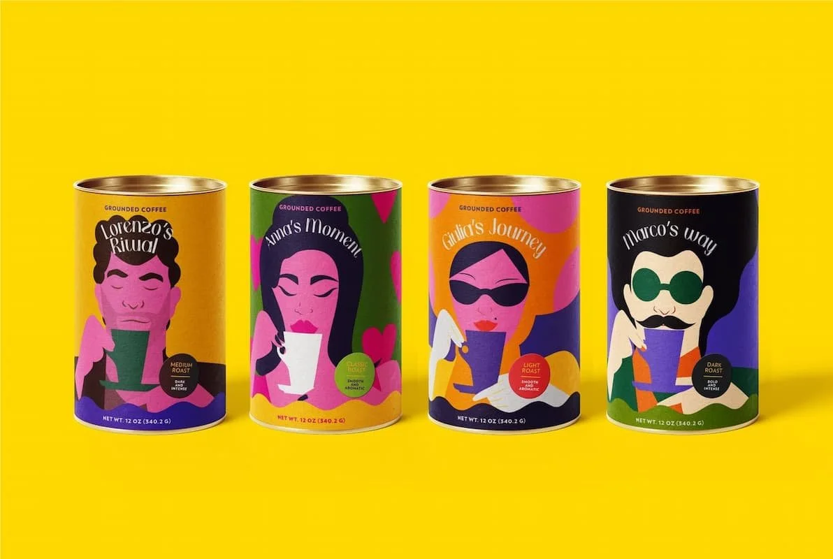 Branded packaging for Grounded Coffee done by Malena De Luca