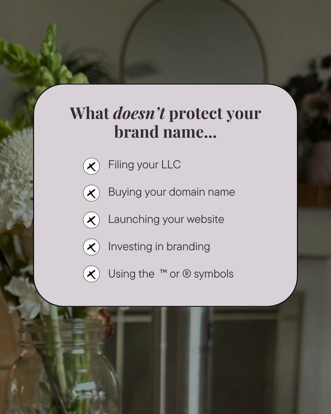 You can file your LLC, claim your domain name and social handles, build a beautiful website, and invest in great branding, but none of that actually protects your brand name.

The only way to truly own your brand name is by registering a federal trad