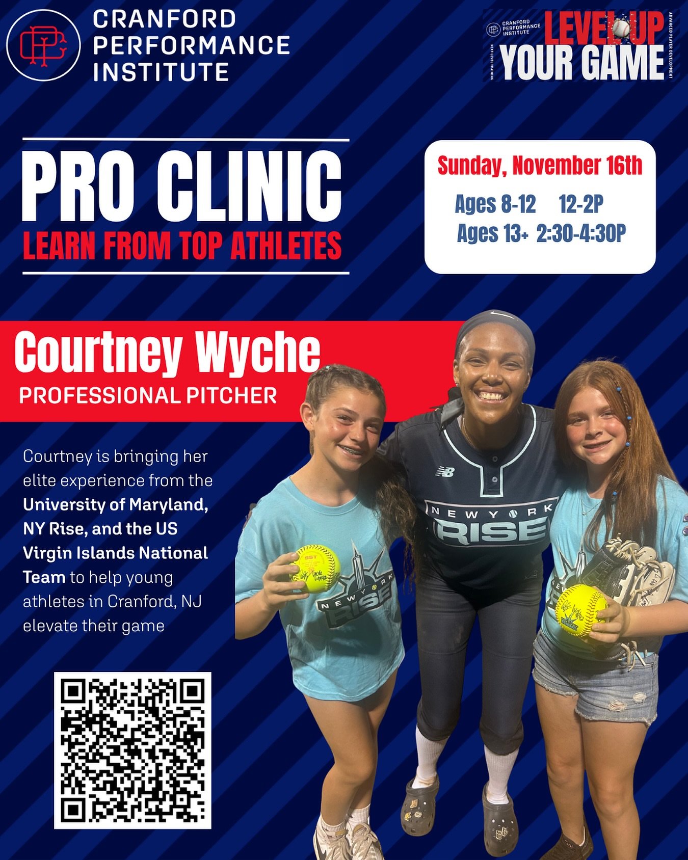 🥎 Come meet NY Rise professional pitcher Courtney Wyche @spins.speed.snap.42 as she comes to CPI for two amazing pitching clinics this November!! 🥎

Enhance your pitching fundamentals with fun &amp; challenging drills and techniques, new or differe