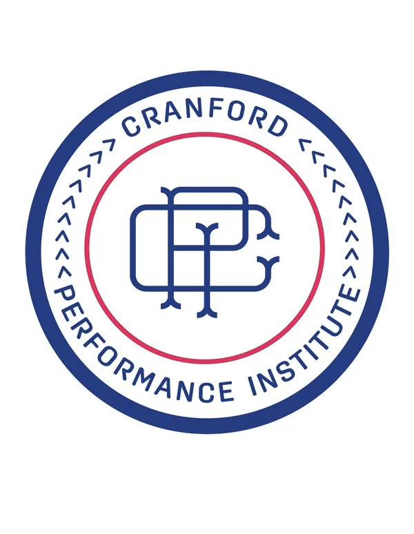 Logo of Cranford Performance Institute featuring a stylized letter 'P' intertwined in a circular design with navy, red, and white colors.
