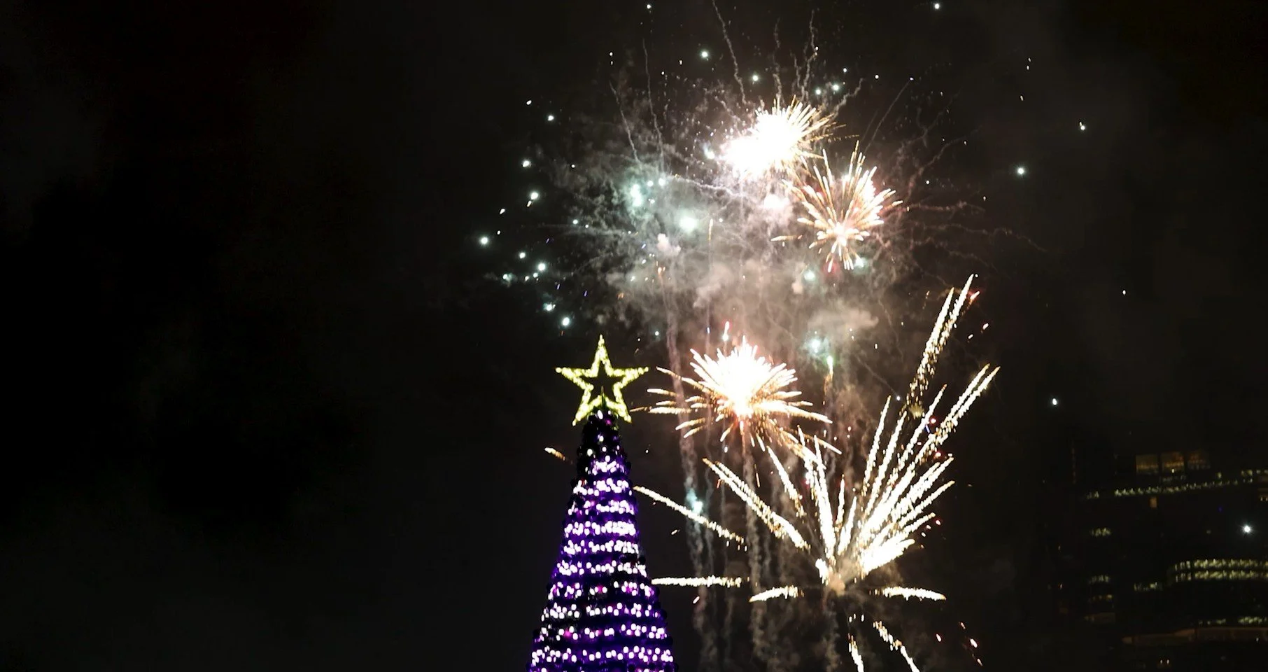 The official lighting ceremony of the Sydney floating Christmas tree featuring a spectacular fireworks launch.