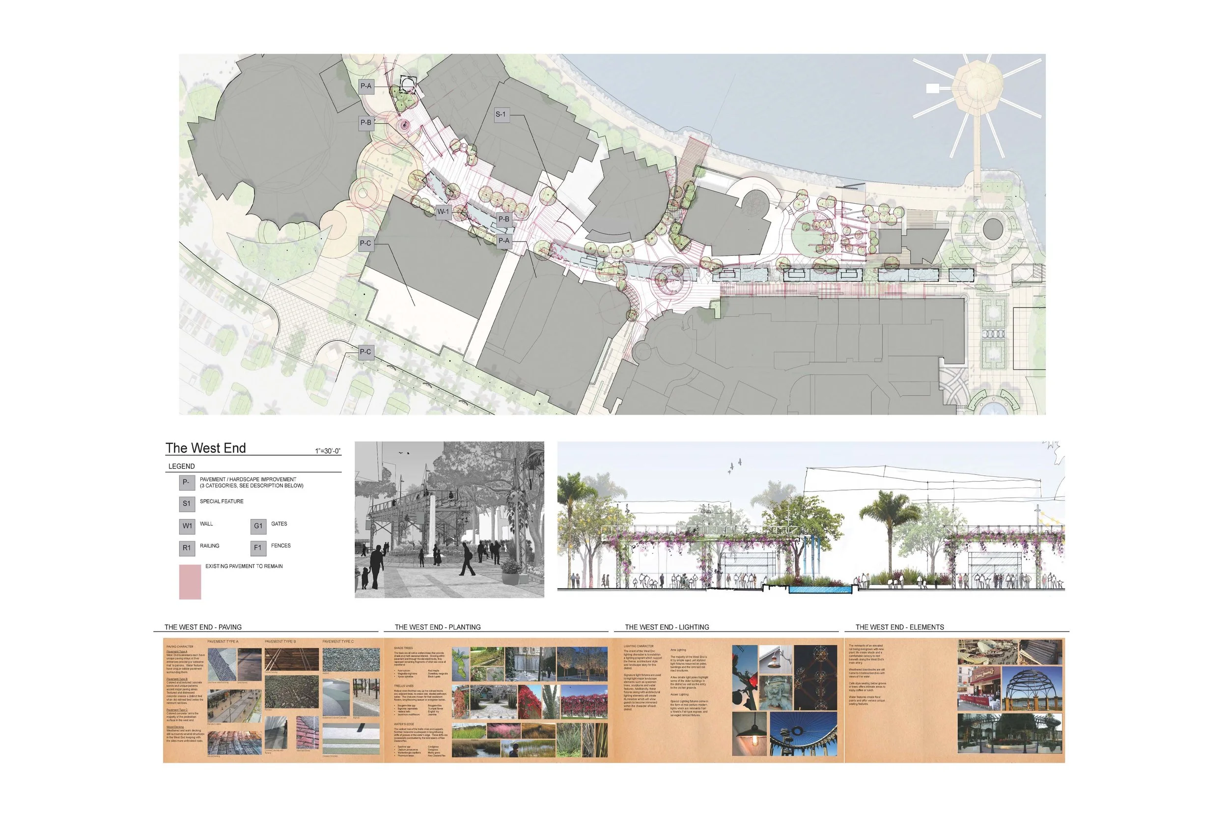 Combined plan, perspective and section studies