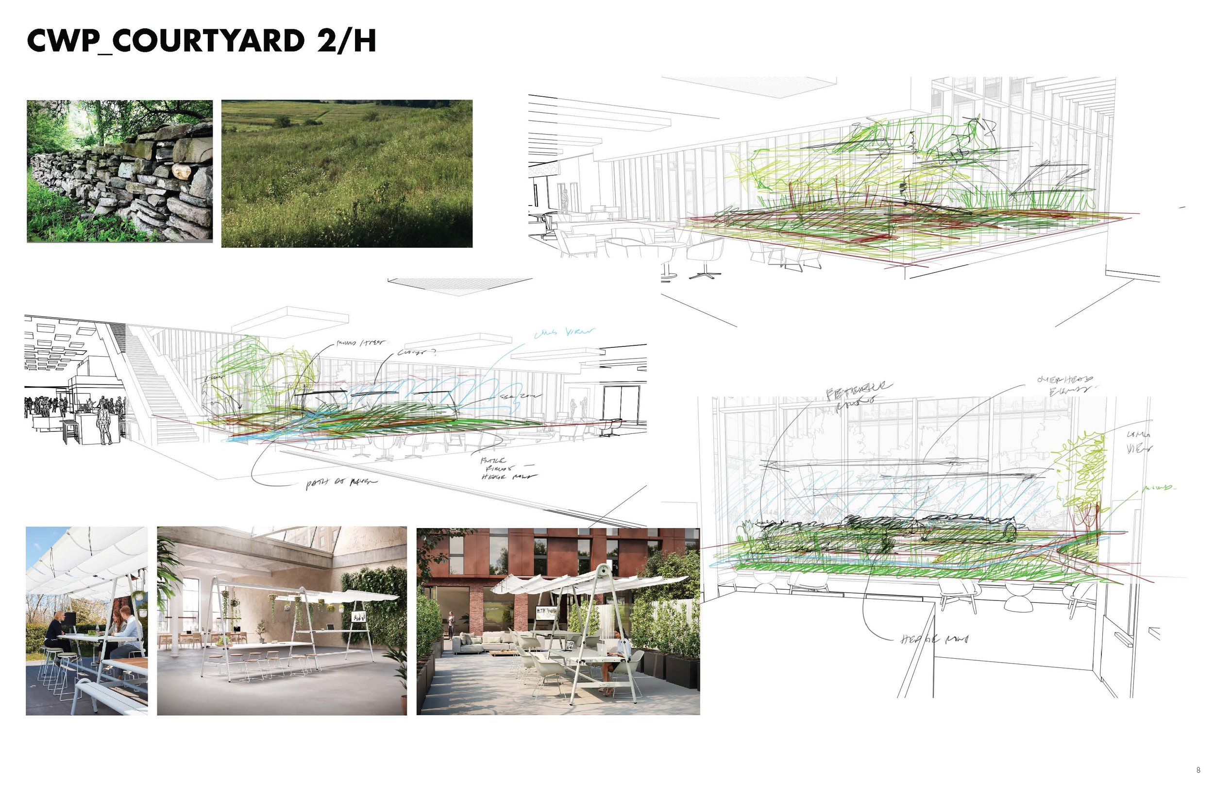 Courtyard model view sketches