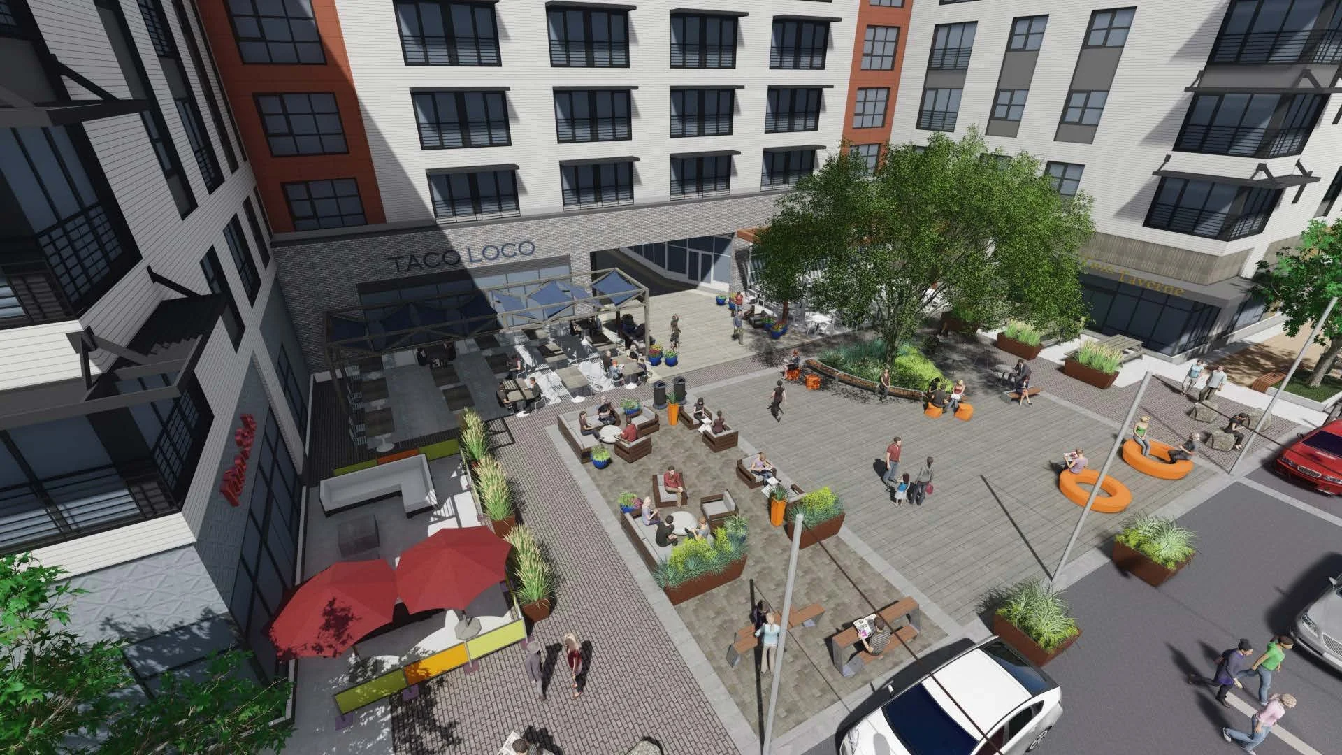 Woonerf and Plaza Concept Model - day view