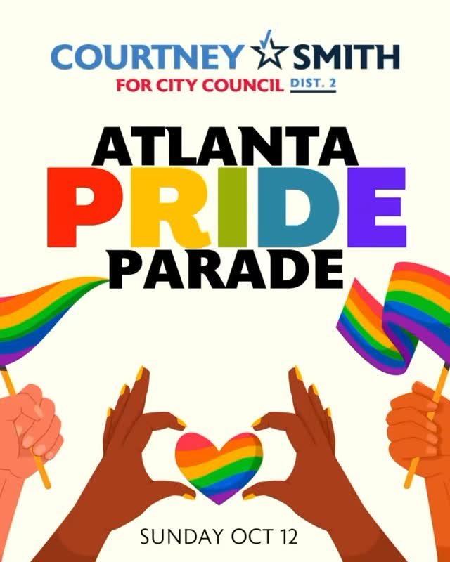 We’re walking in the Atlanta Pride Parade! 🌈 Join us Sunday, 10/12, for the happiest day in District 2—when Midtown’s streets come alive with color, joy, love, and acceptance. ❤️💙🏳️‍🌈
By supporting my run for City Council,