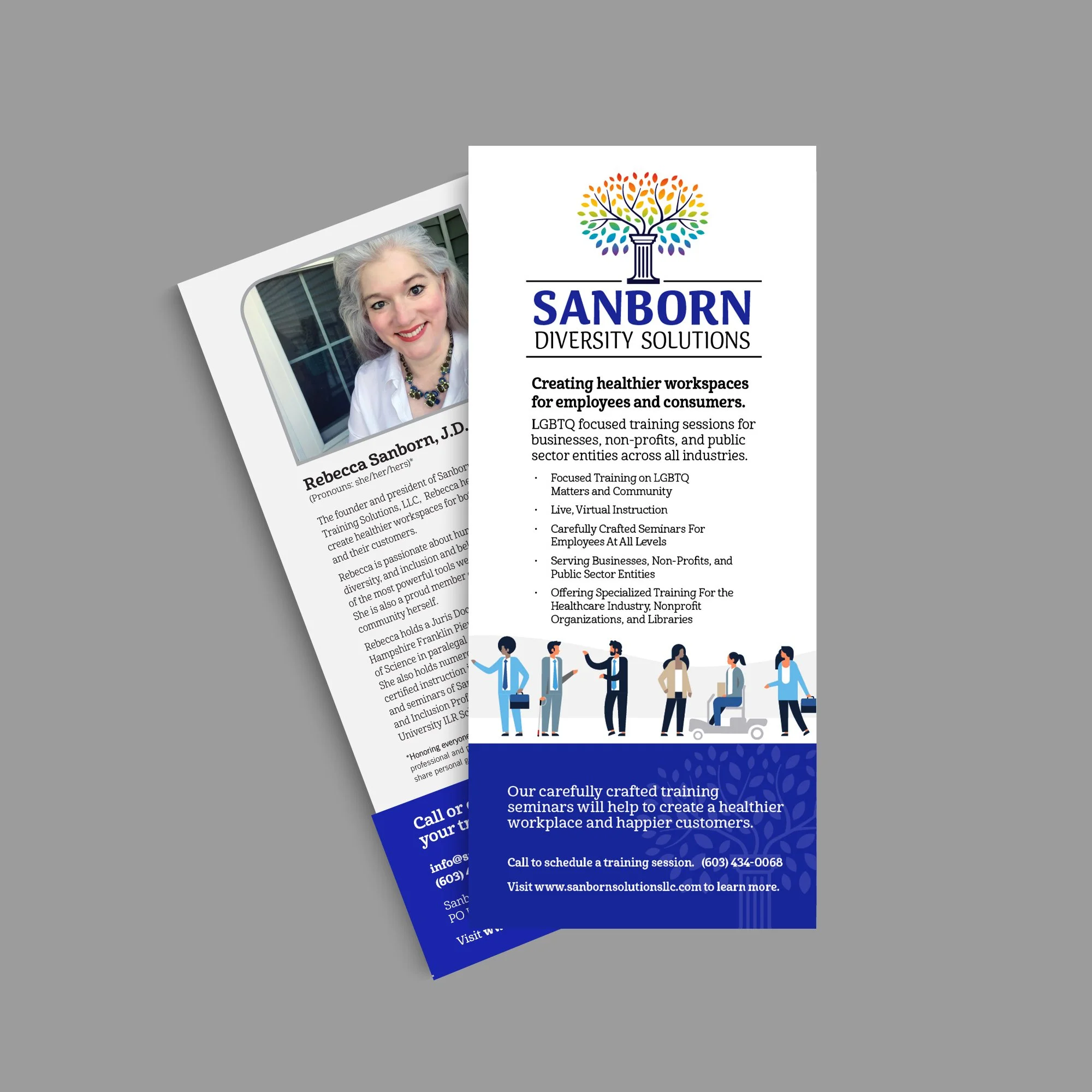 Brochure for Sanborn Diversity Solutions featuring a their inclusive rainbow tree logo. 