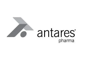 Antares Pharma logo with a stylized arrow and dot design.